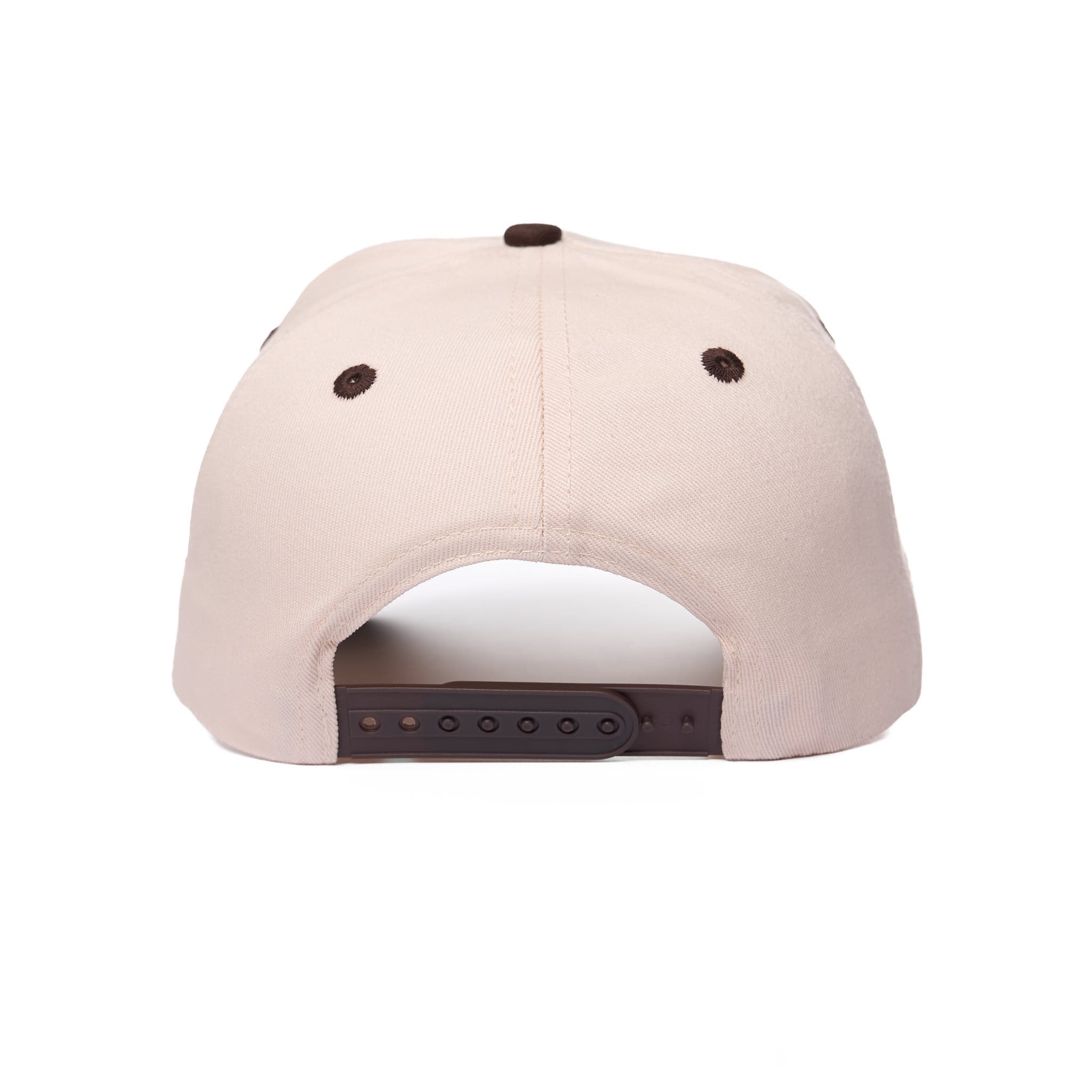 Beige cap with brown accents on a white background