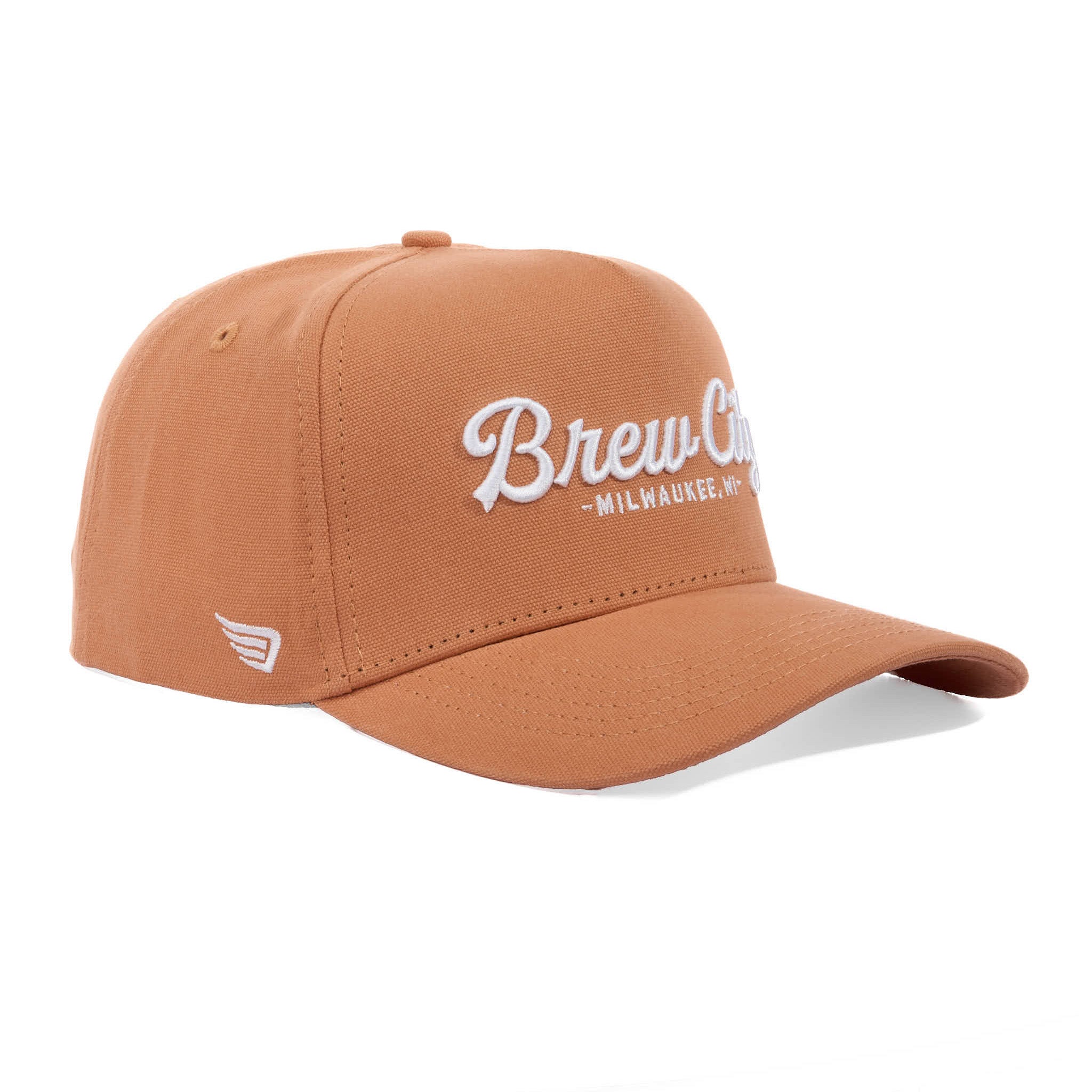 Brown cap with 'Brew City Milwaukee' text on a white background