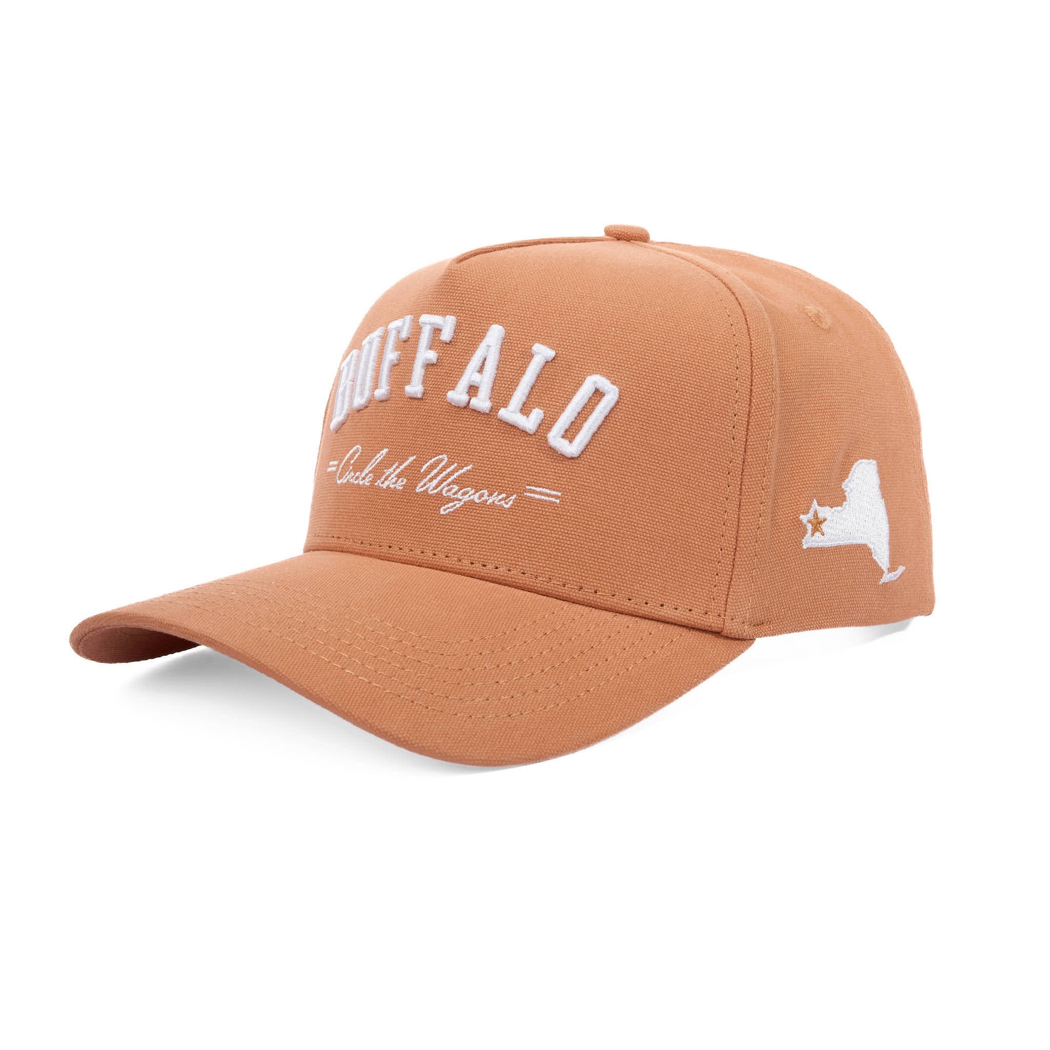 Brown cap with 'Buffalo' text and design on a white background