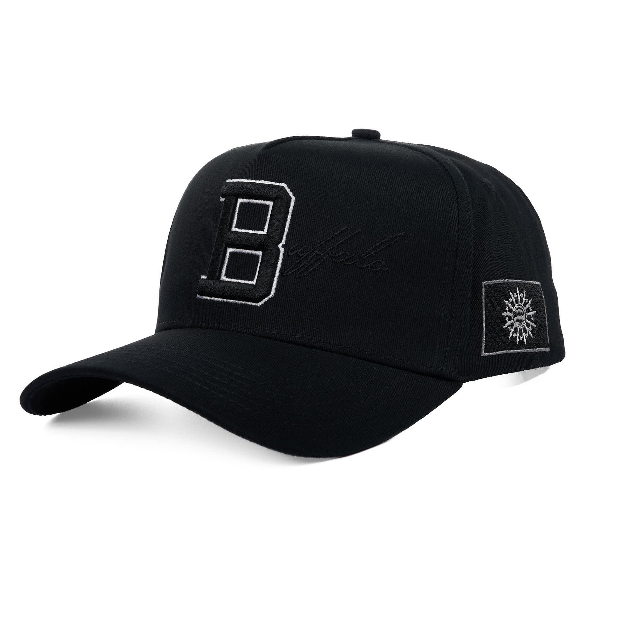 Black cap with a flag on a white background