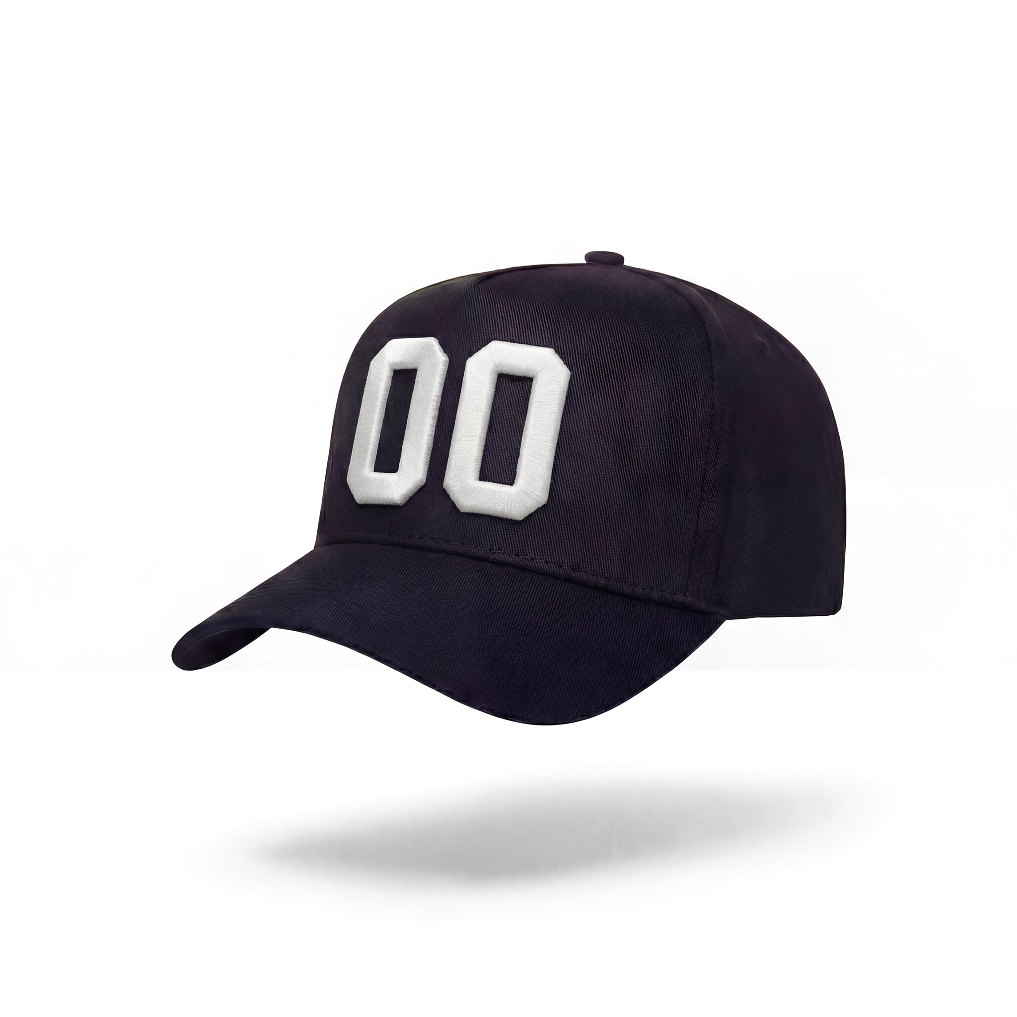 Black cap with white numbers '00' on a white background
