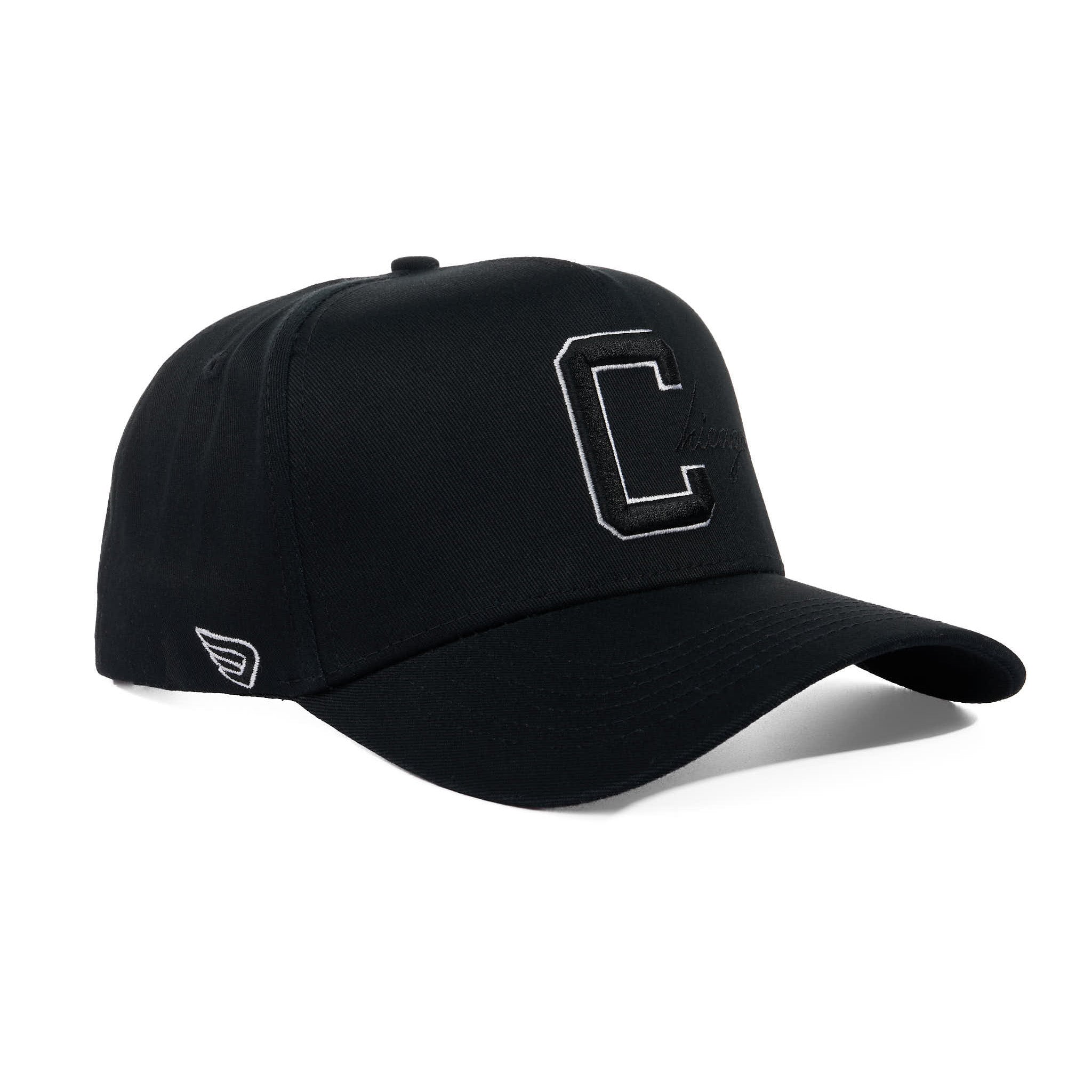 Black cap with a logo on a white background