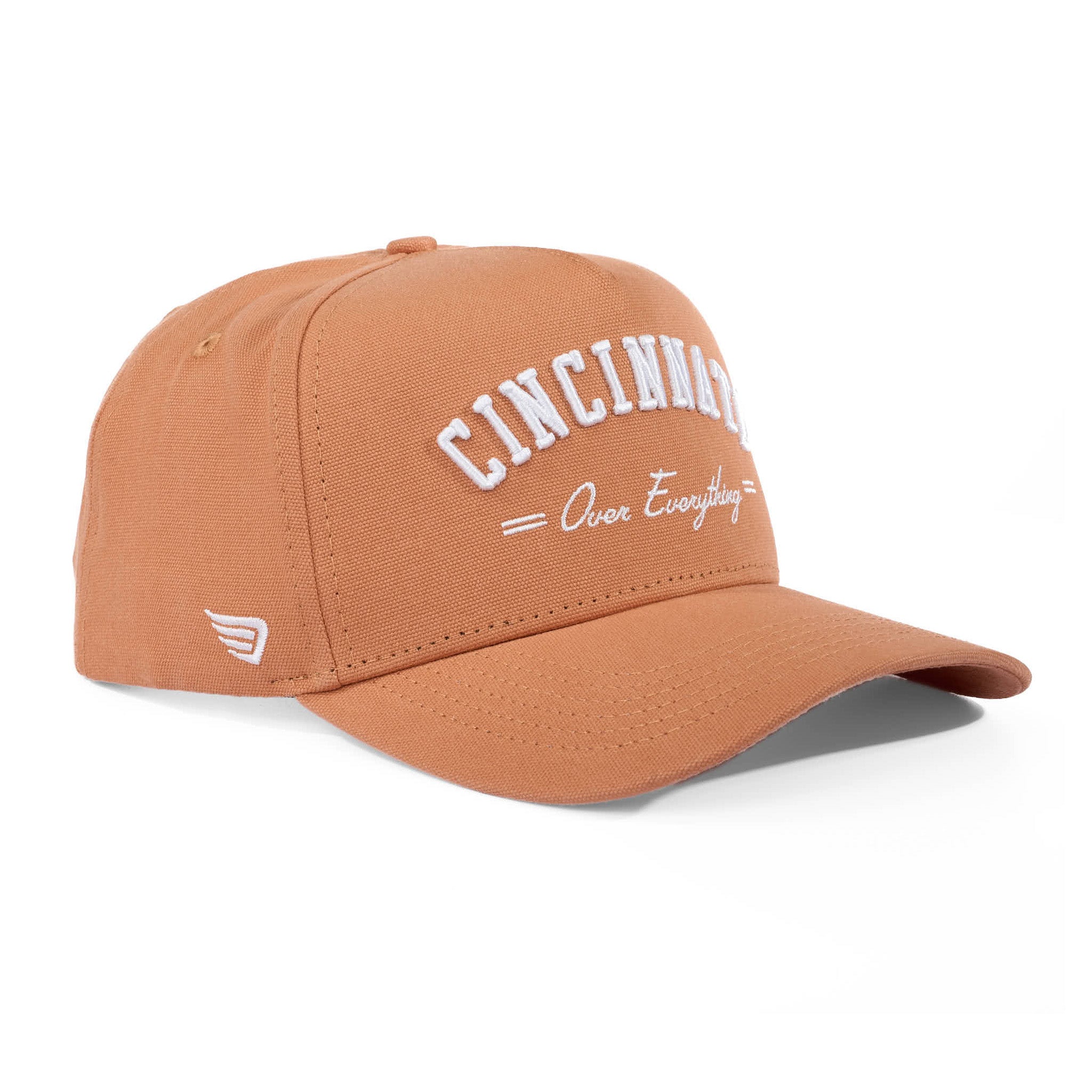Brown cap with 'Cincinnati Over Everything' text on a white background