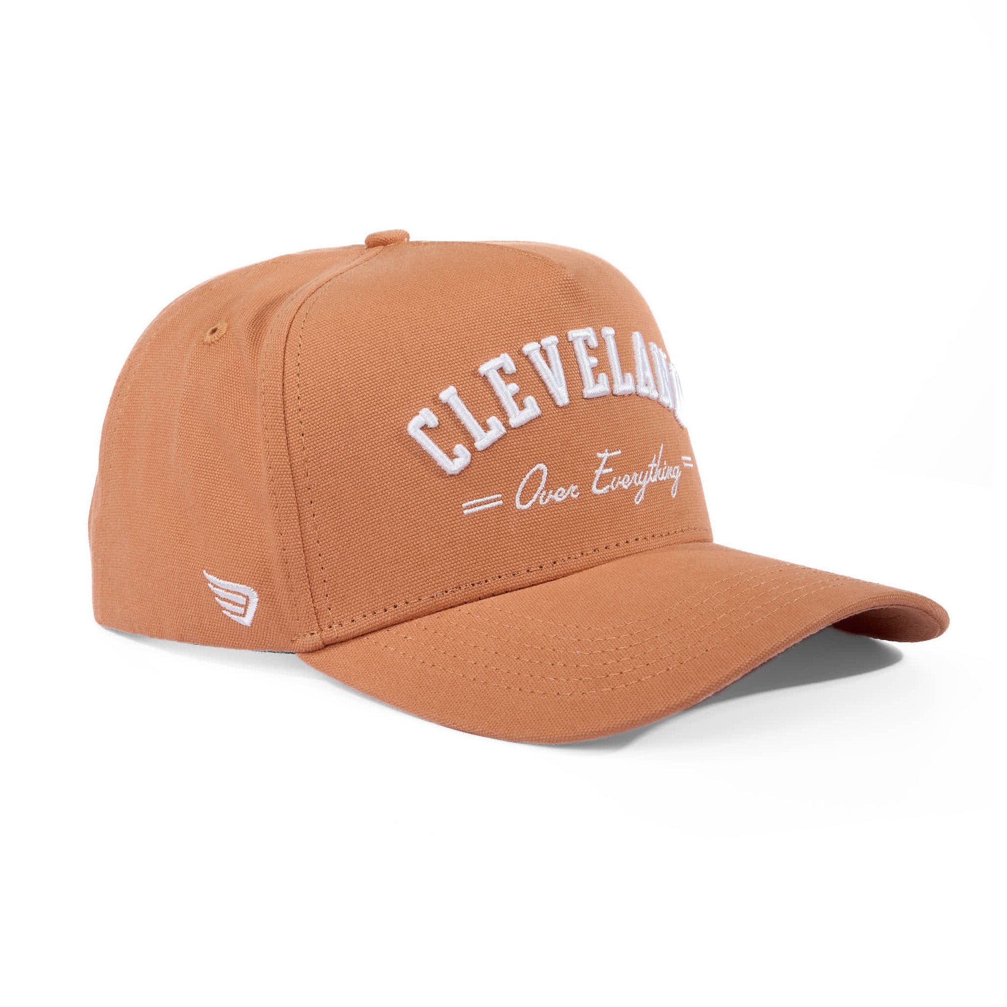 Brown cap with 'Cleveland Over Everything' text on a white background