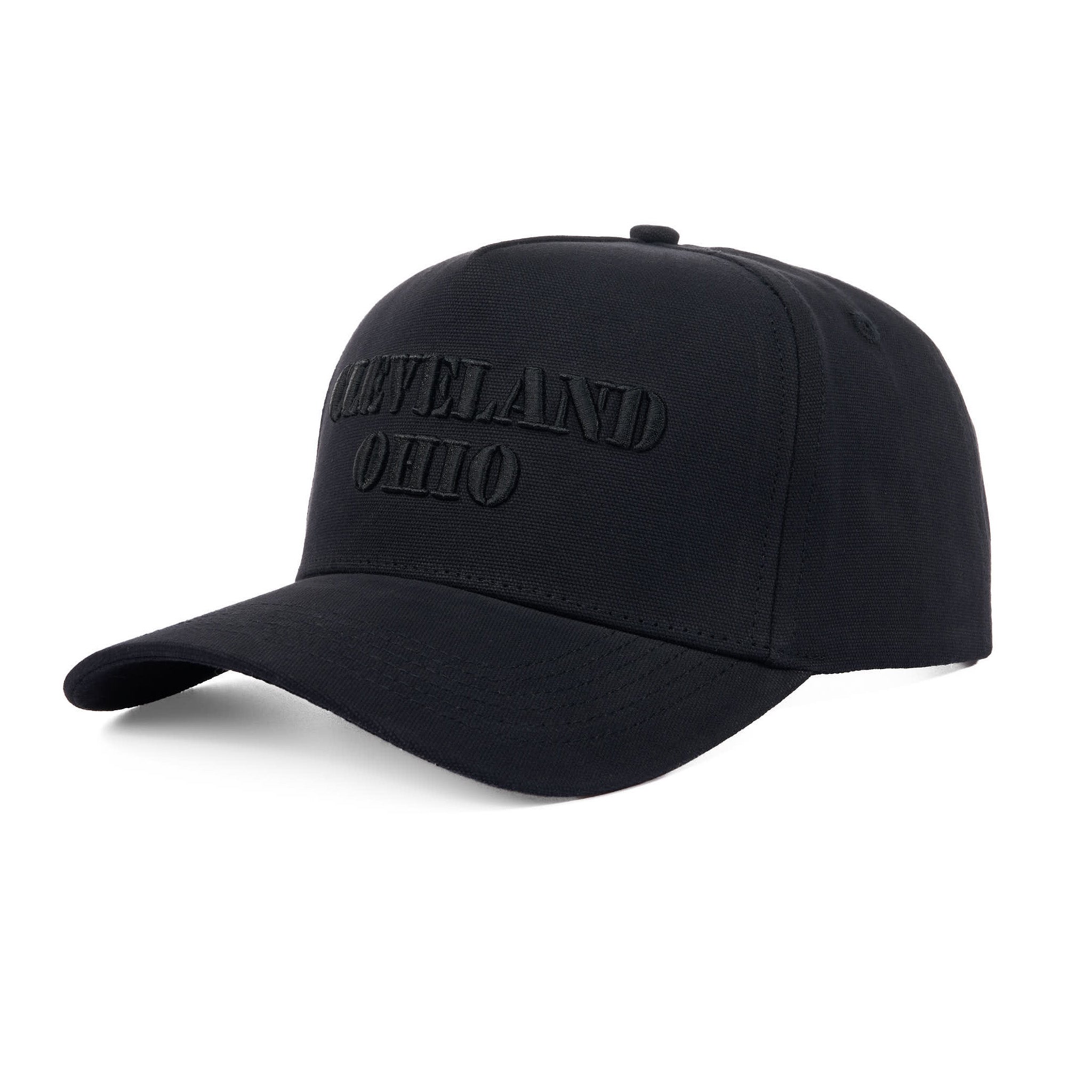 Black cap with 'Cleveland Ohio' text on a white background