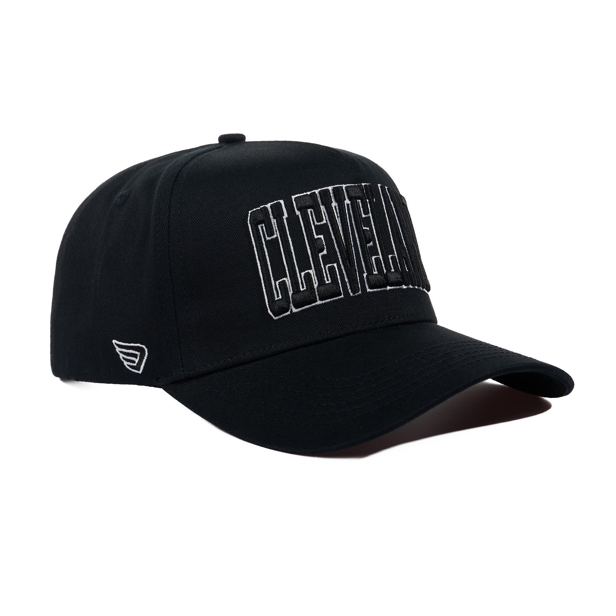 Black cap with 'Cleveland' text on a white background