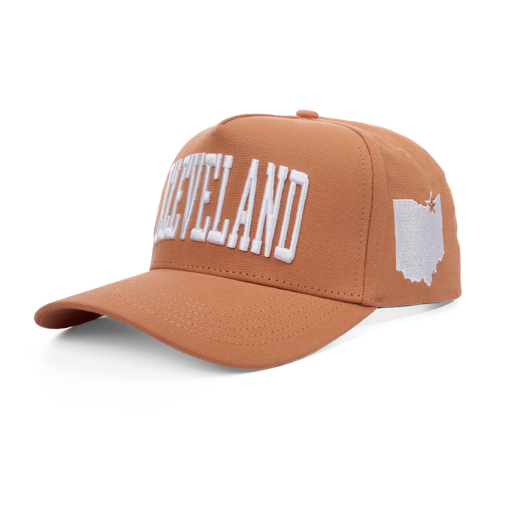 Brown cap with 'Cleveland' and Ohio outline on a white background
