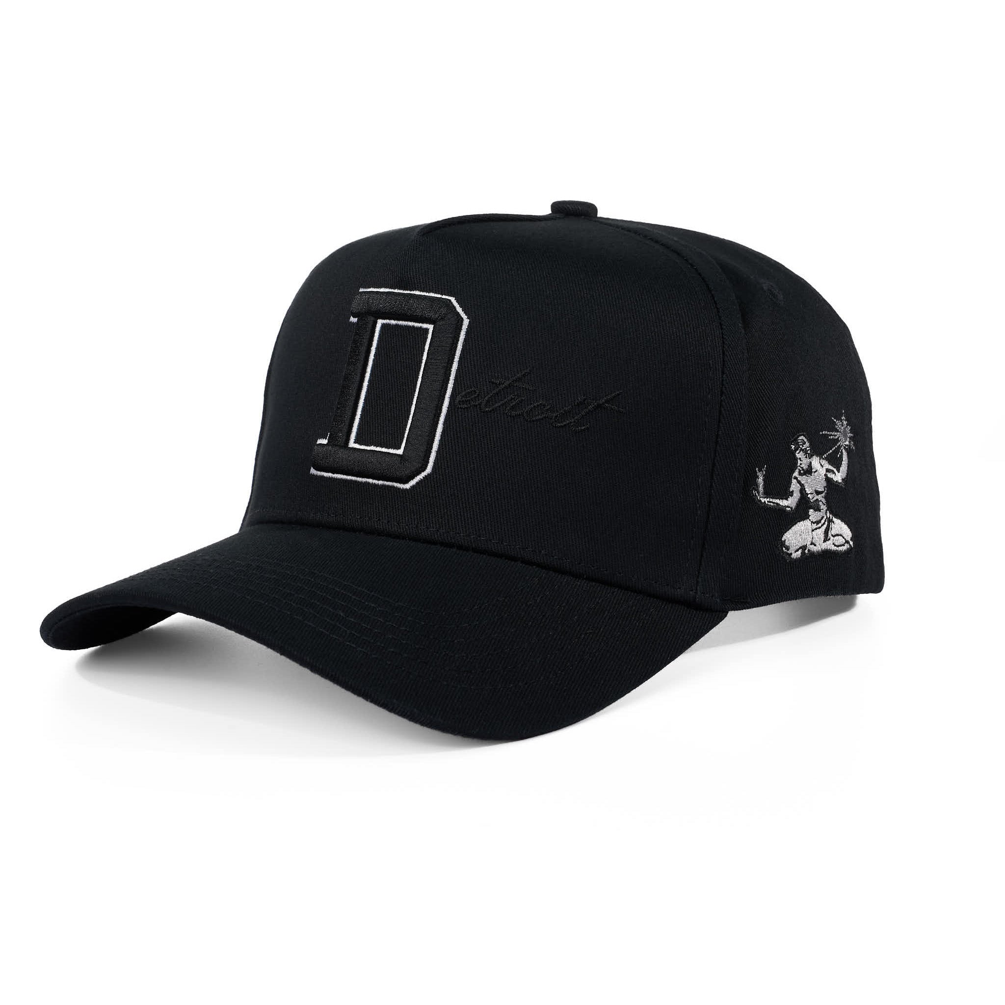 Black cap with white logo and design on a white background