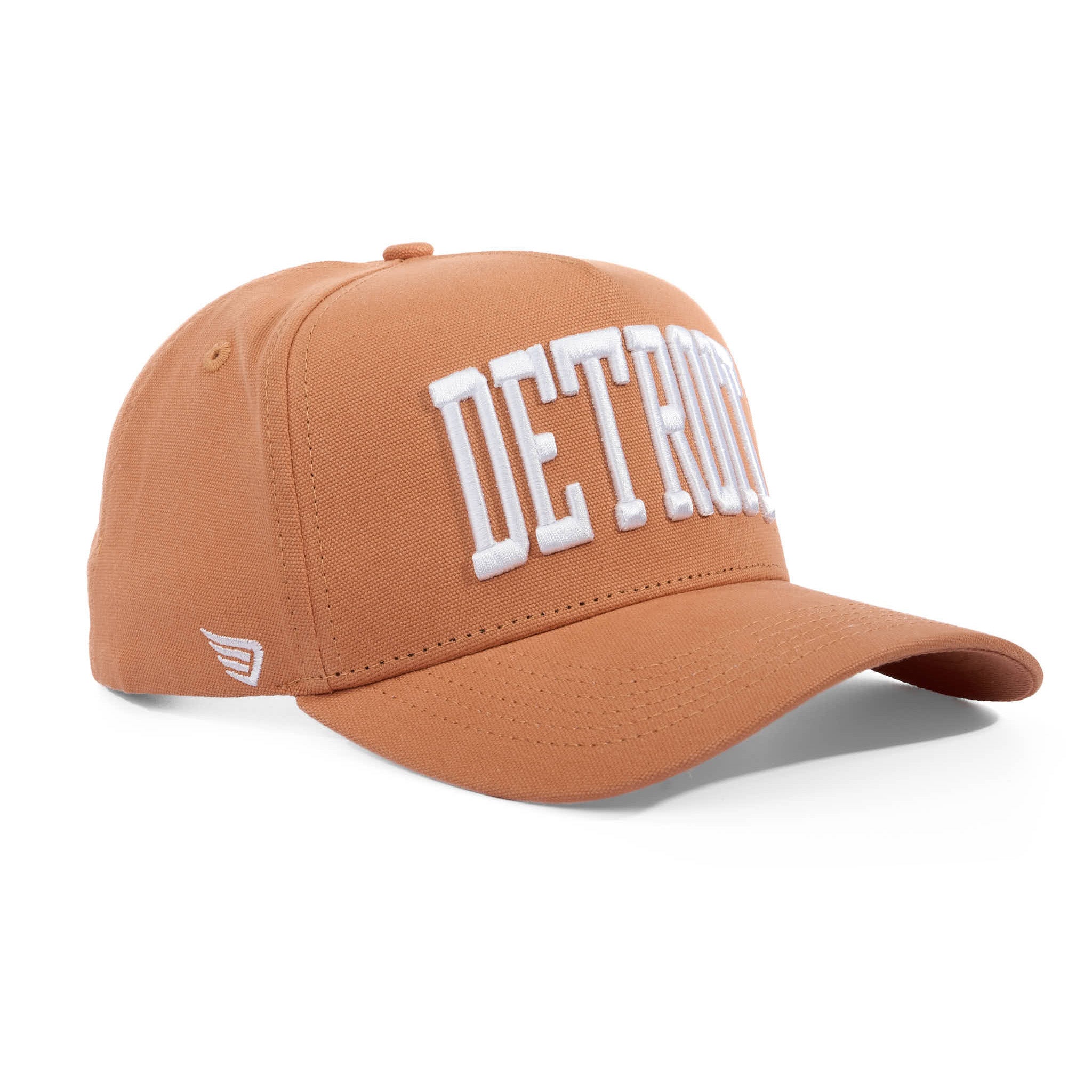 Brown cap with 'Detroit' text on a white background