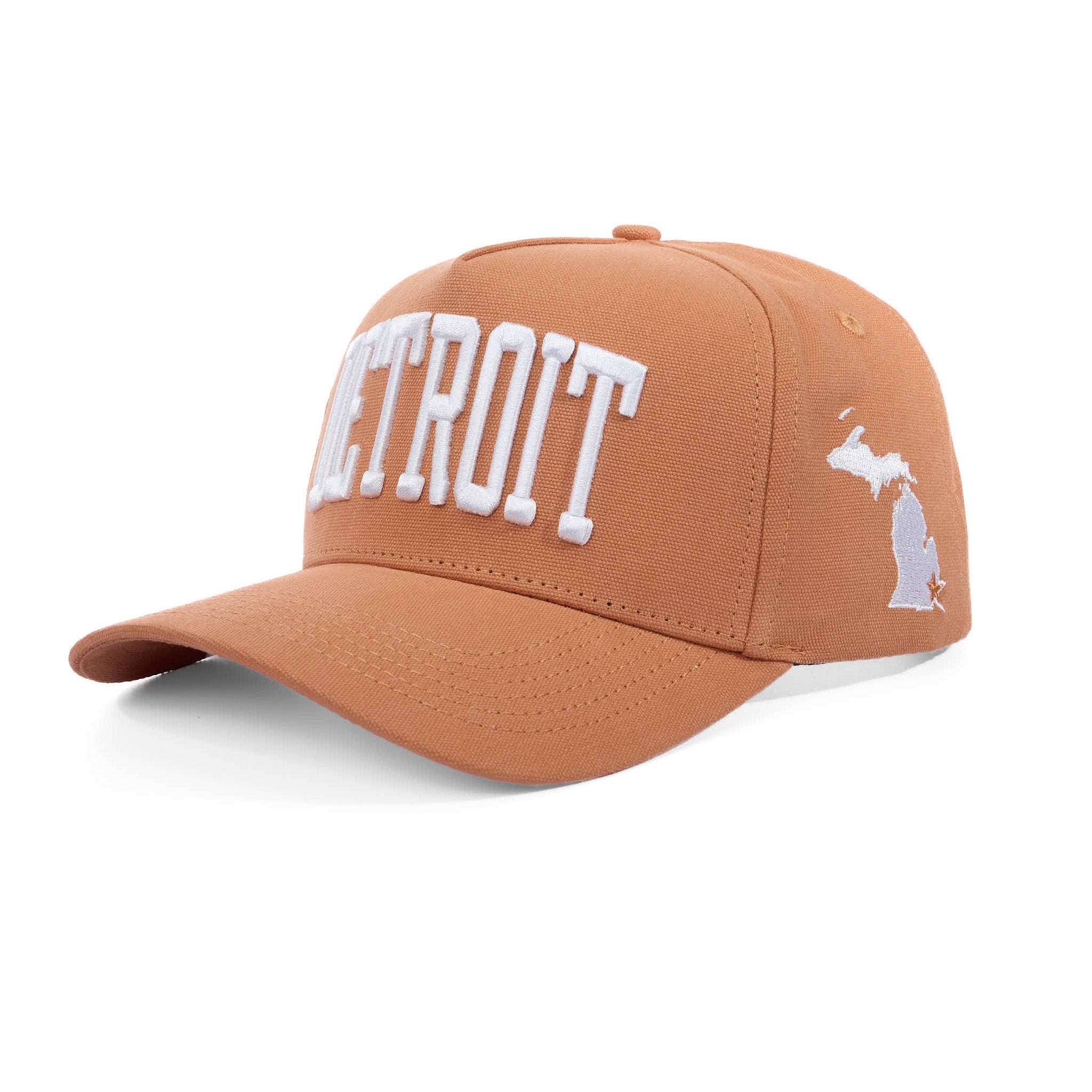 Brown cap with 'Detroit' text and a logo on a white background