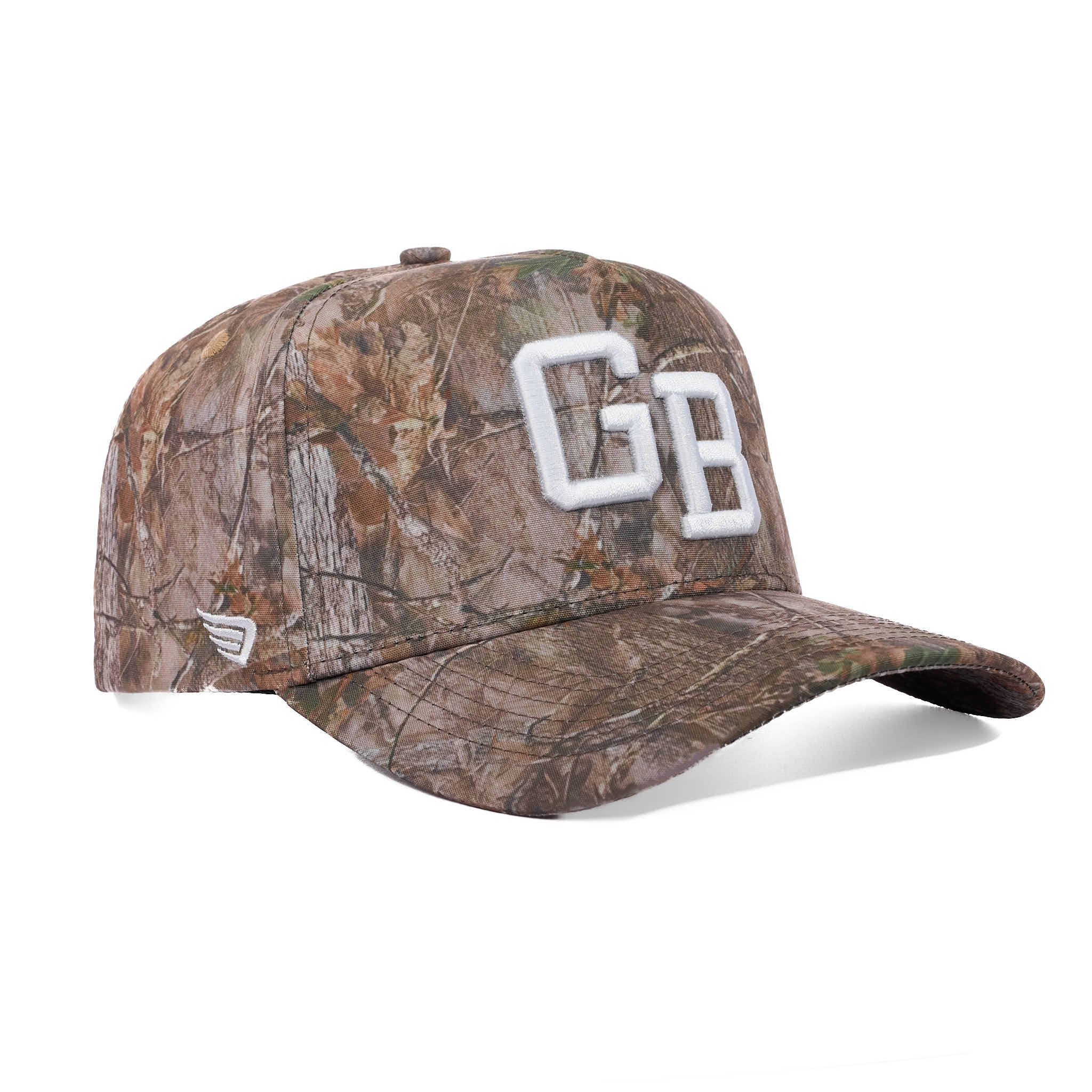 Camouflage cap with 'GB' on a white background