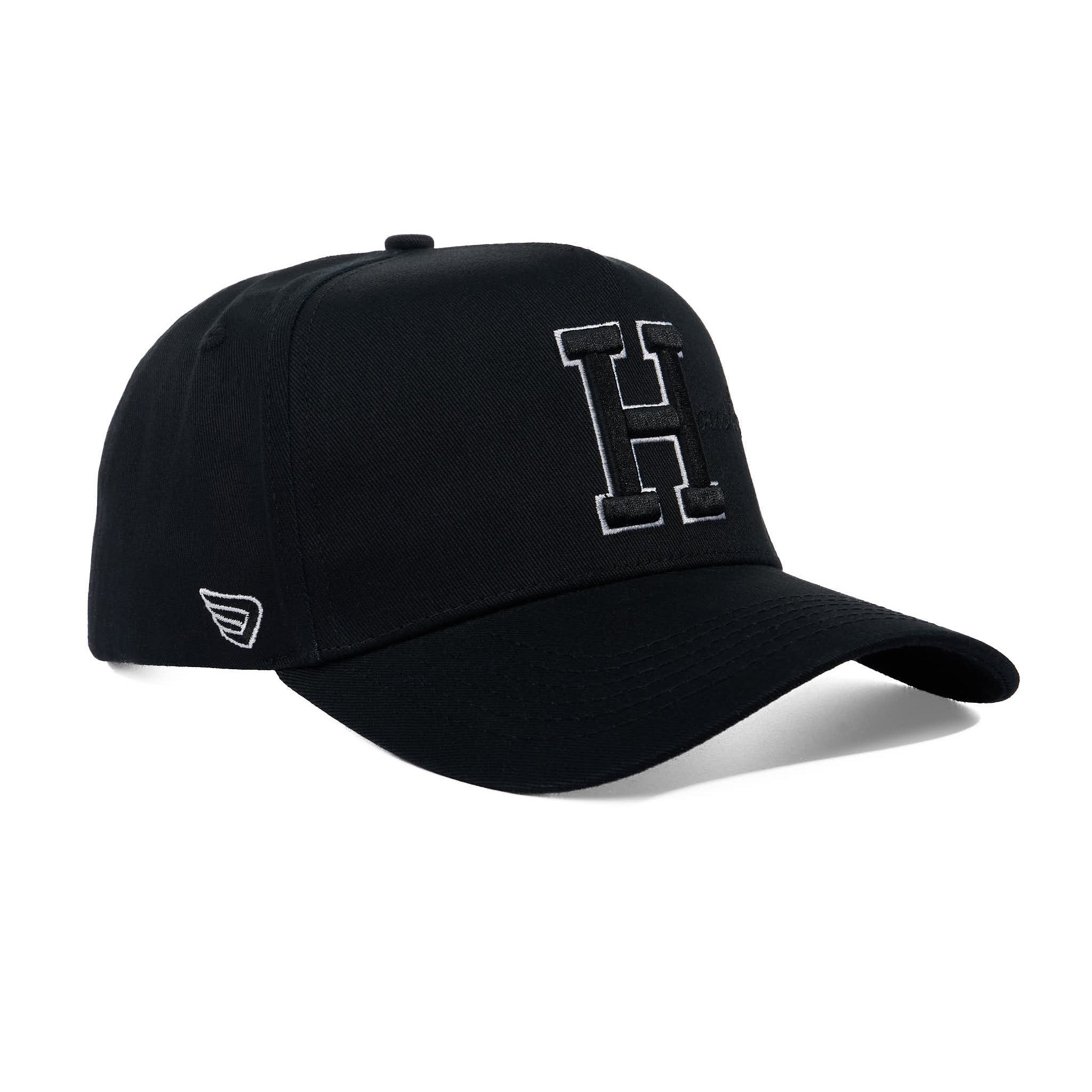 Black cap with a 'H' on a white background