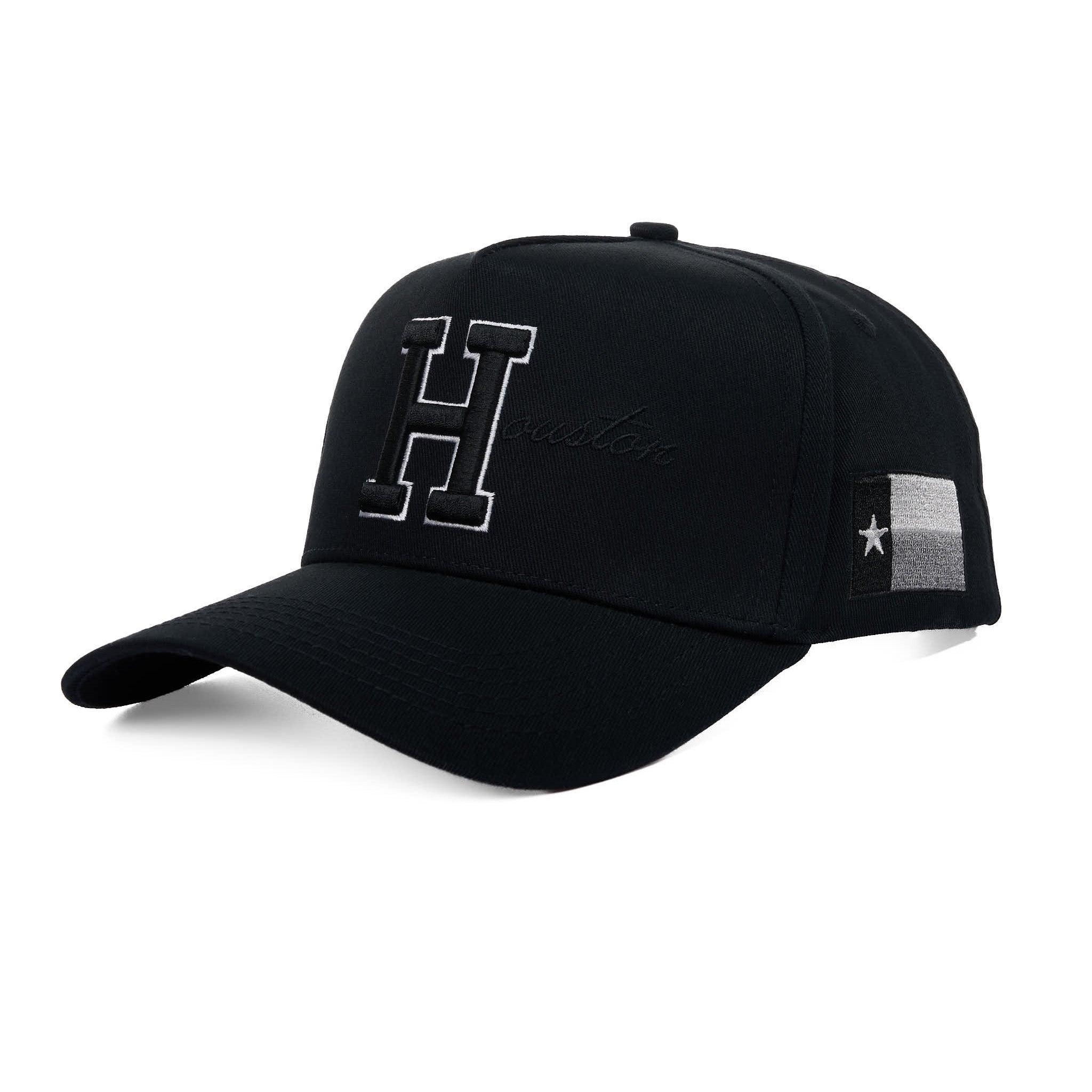 Black cap with a flag and text on a white background
