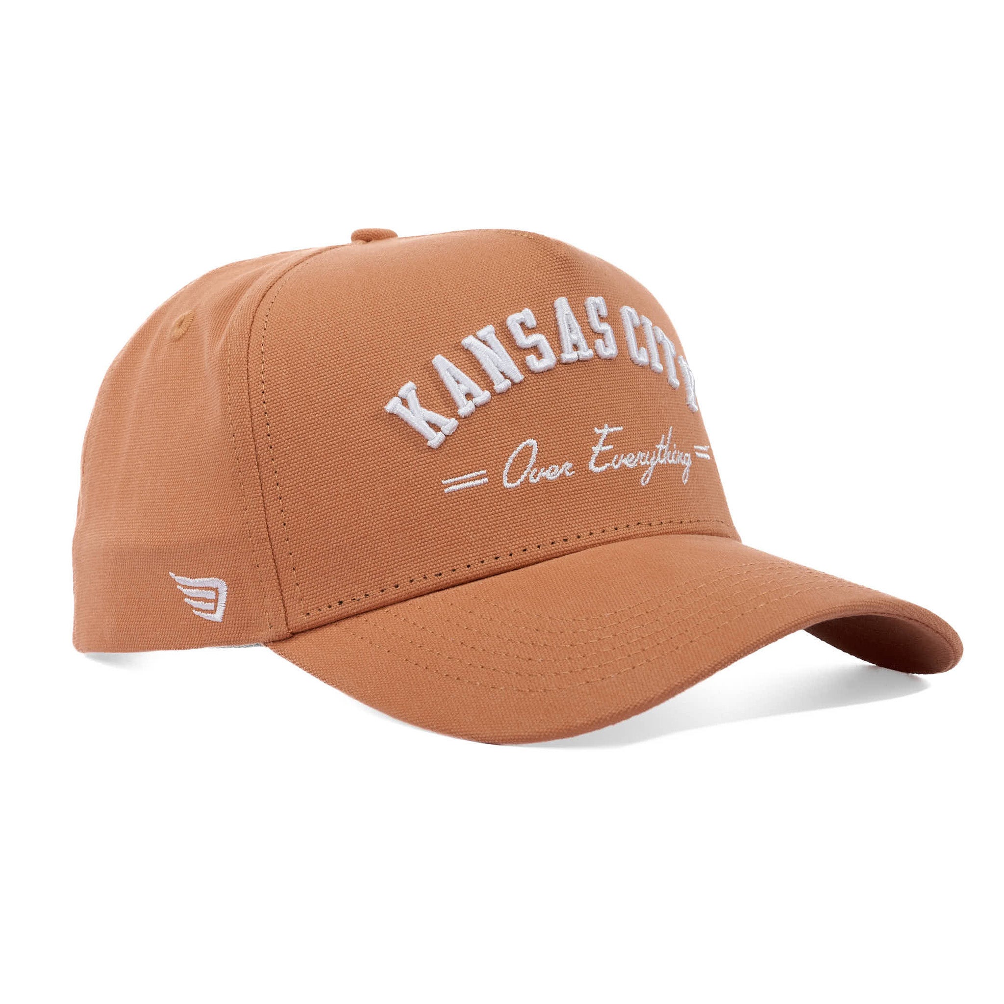 Brown cap with 'Kansas City Over Everything' text on a white background