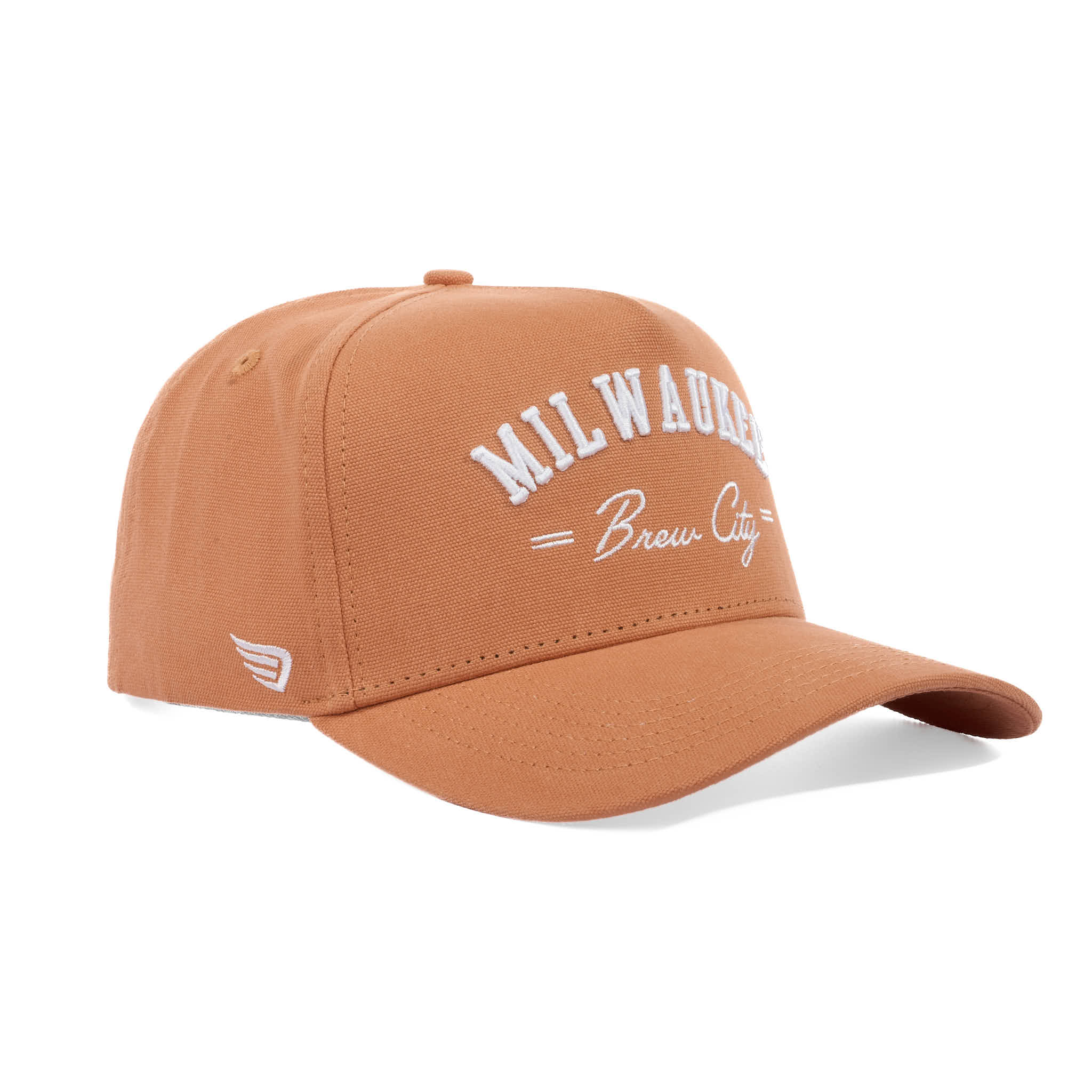 Brown cap with 'Milwaukee Brew City' text on a white background
