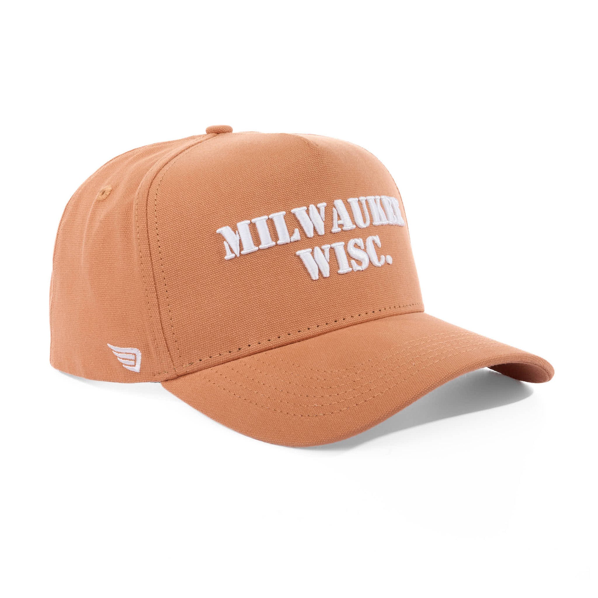 Brown cap with 'Milwaukee Wisc.' text on a white background