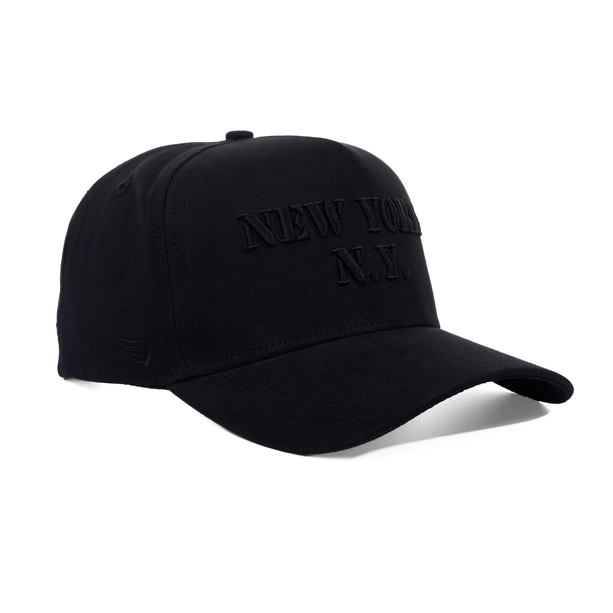 Black cap with 'NEW YORK' text on a white background