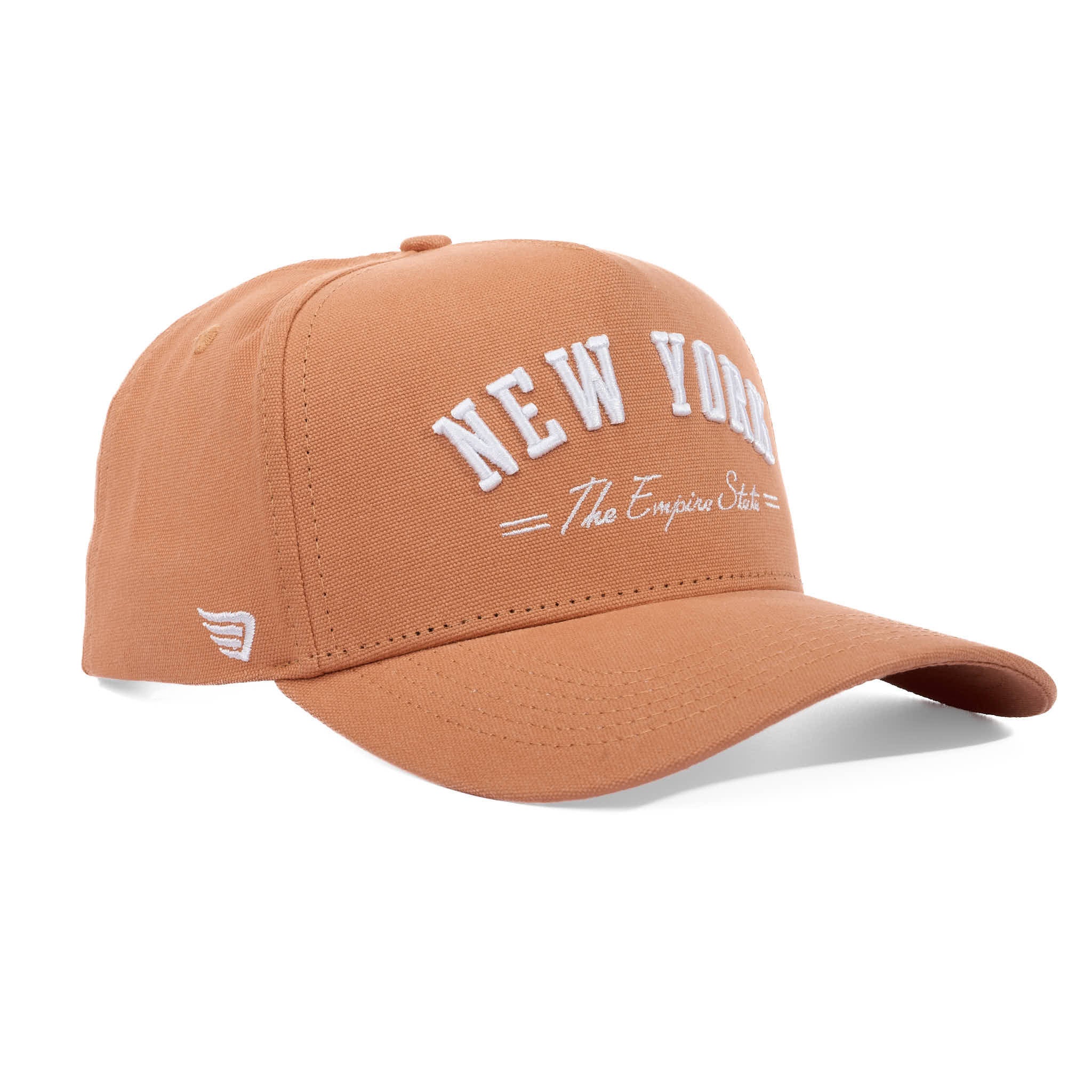 Brown cap with 'New York' text on a white background