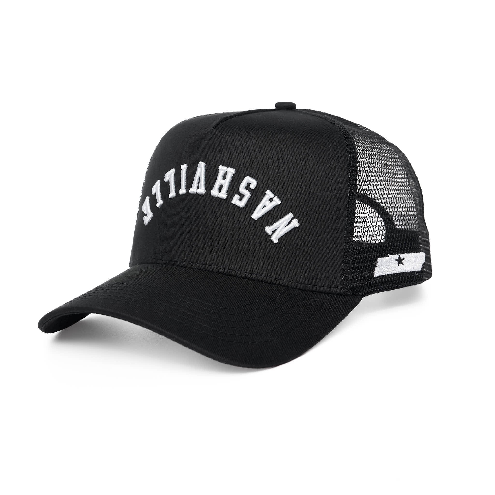 NASHVILLE UPSIDE DOWN TRUCKER HAT - BLACK
