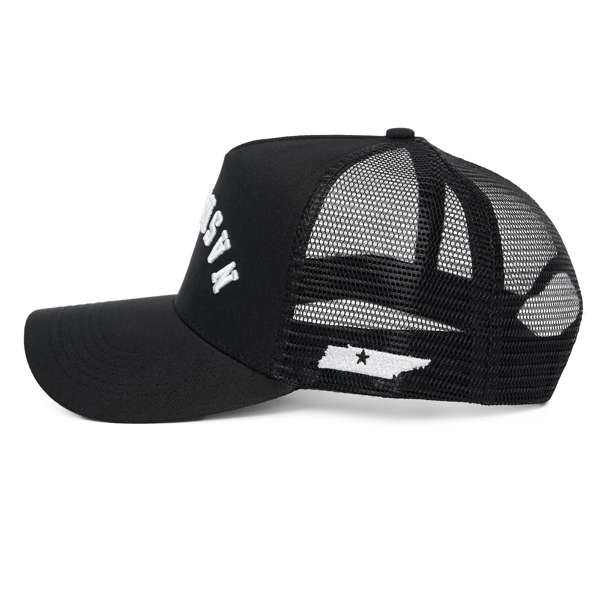 NASHVILLE UPSIDE DOWN TRUCKER HAT - BLACK