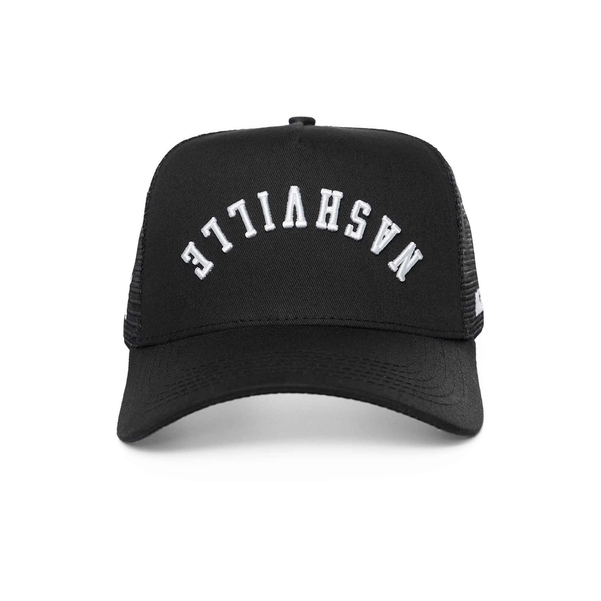NASHVILLE UPSIDE DOWN TRUCKER HAT - BLACK