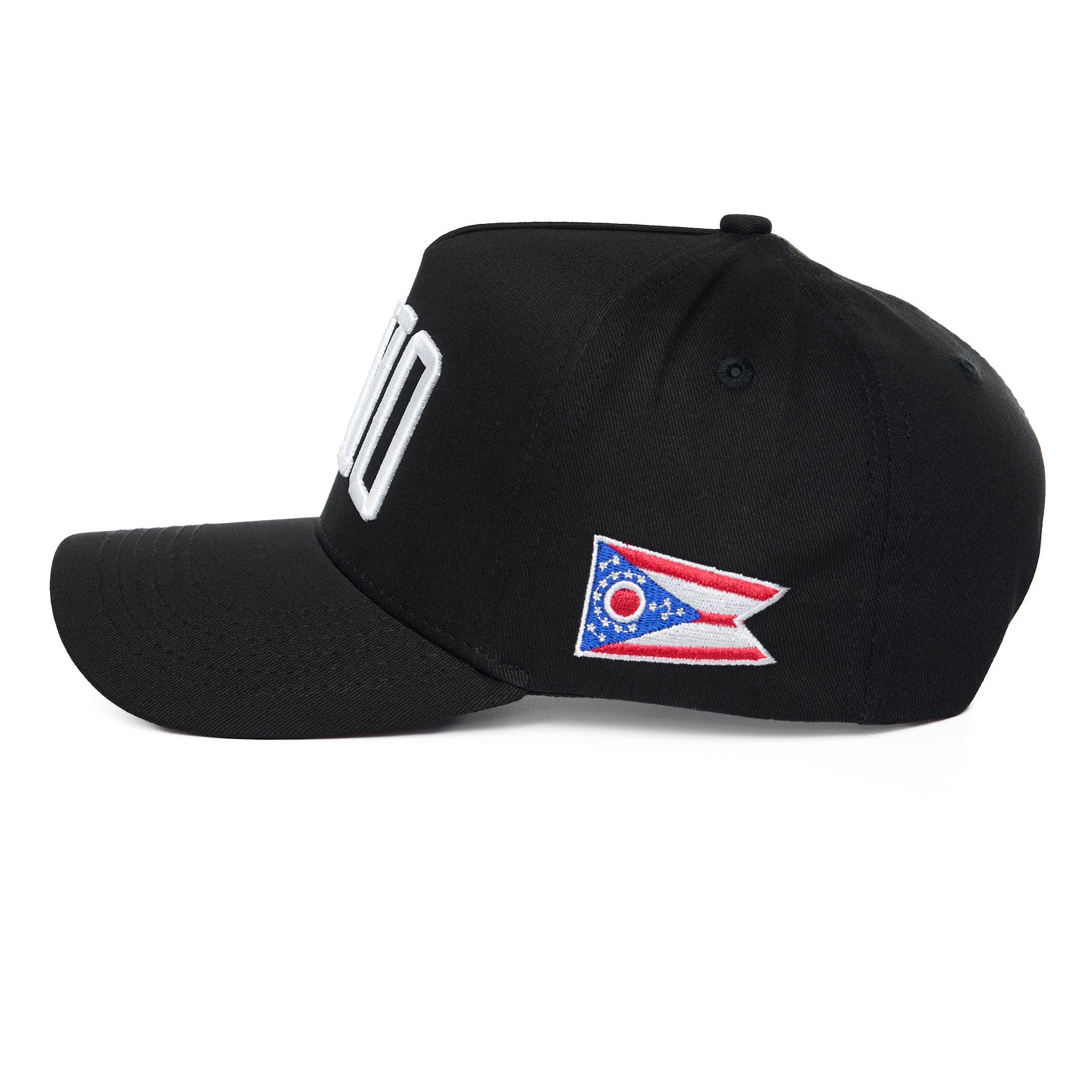 Black cap with Ohio flag emblem on a white background
