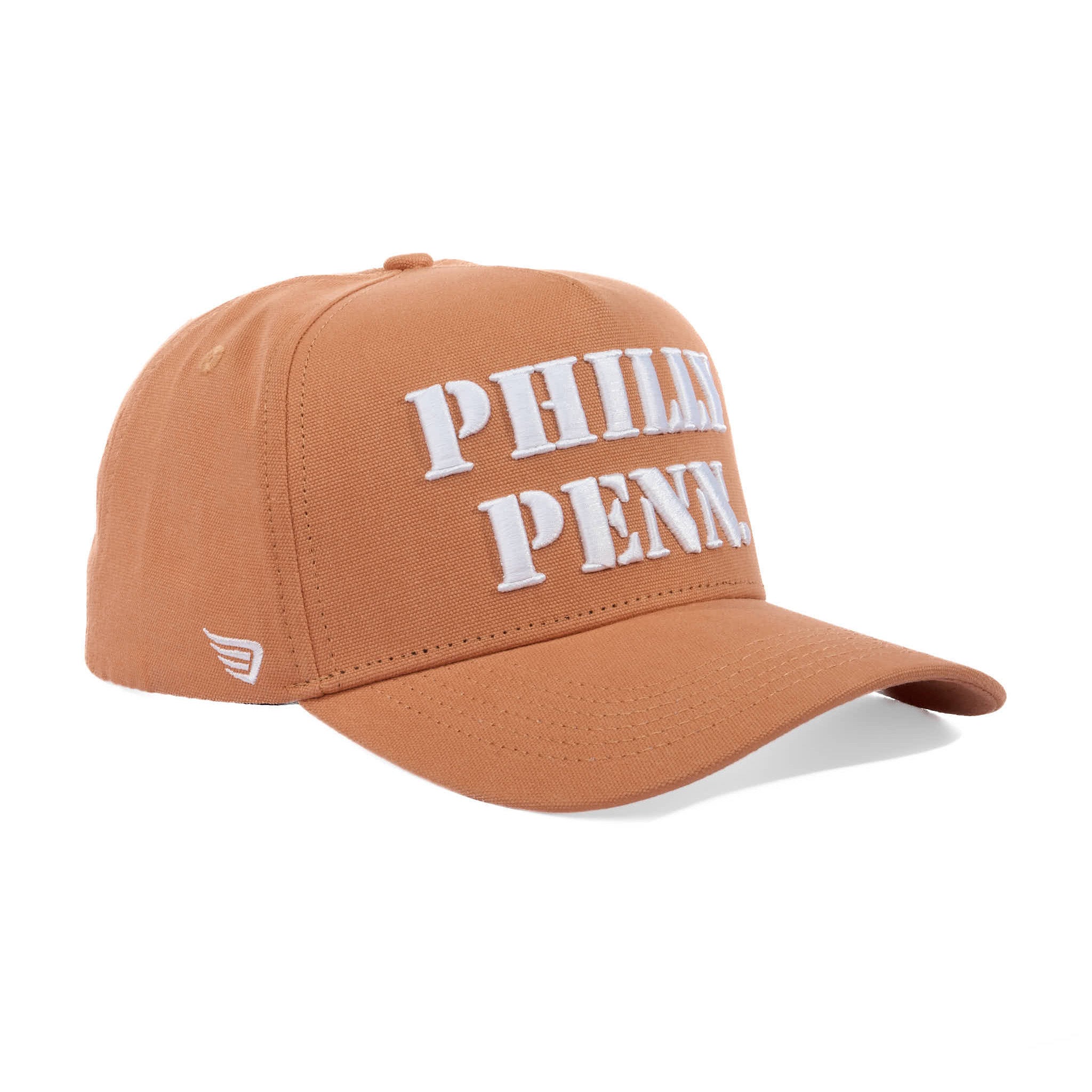 Brown cap with 'PHILADELPHIA' text on a white background