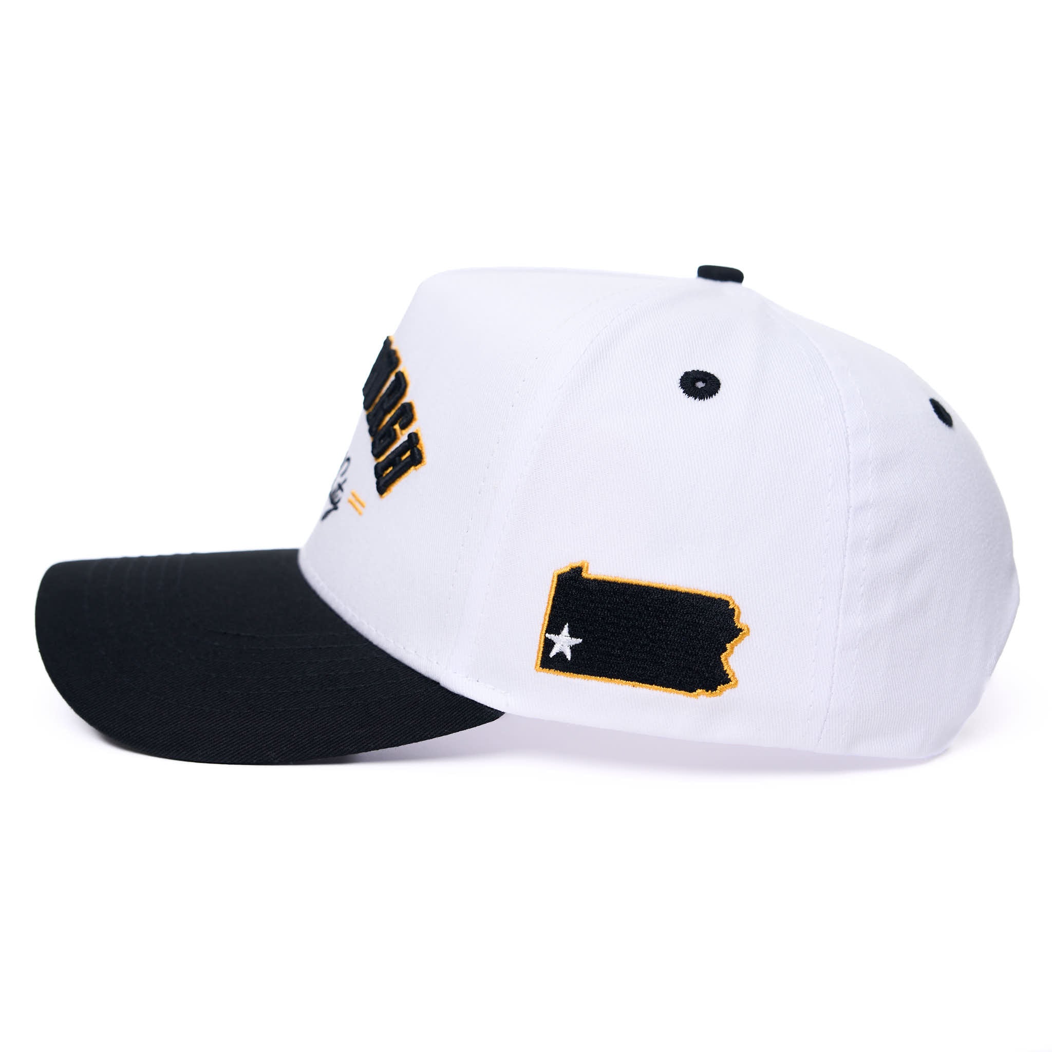 White cap with 'Pittsburgh Steel City' text on a white background