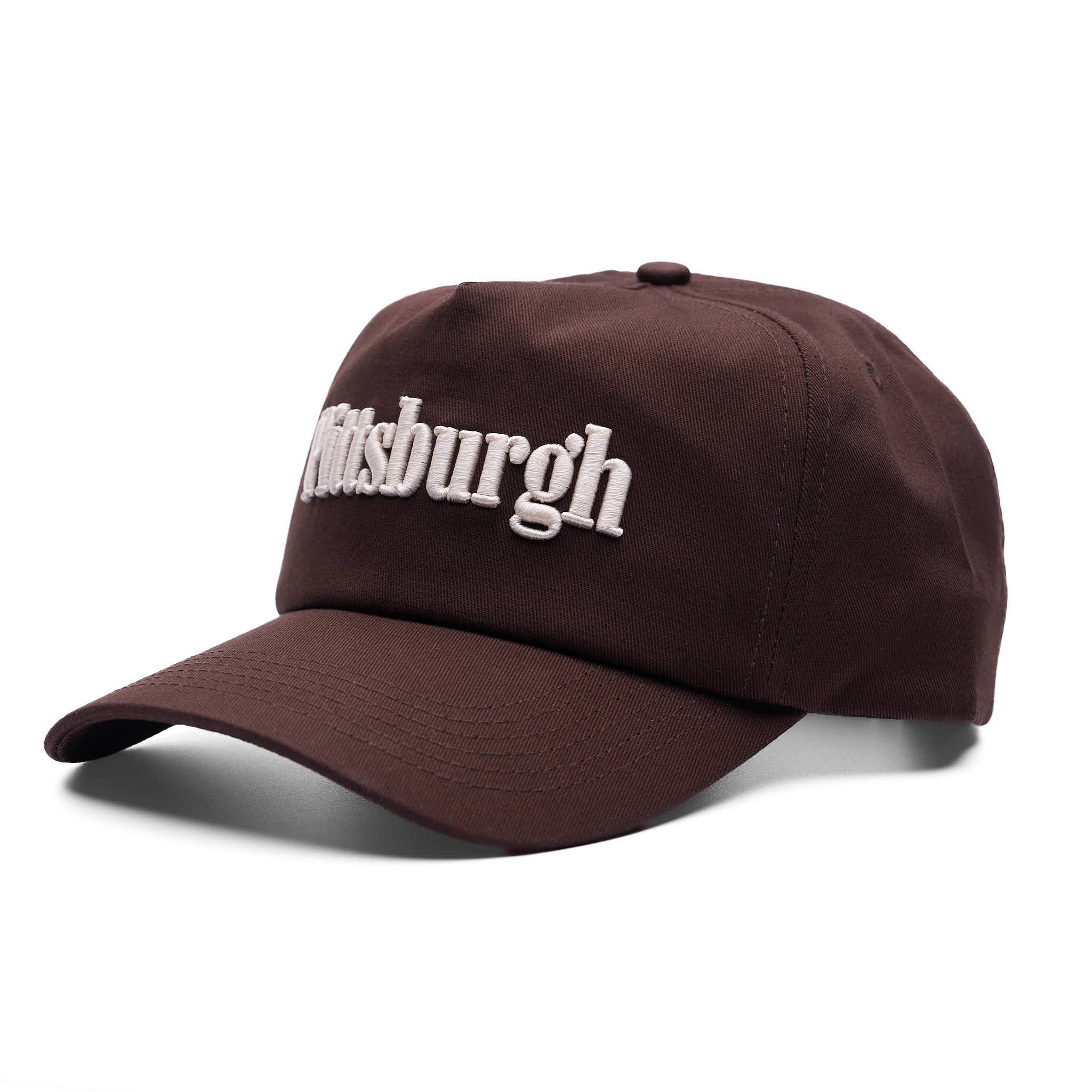 Brown cap with 'Pittsburgh' text on a white background