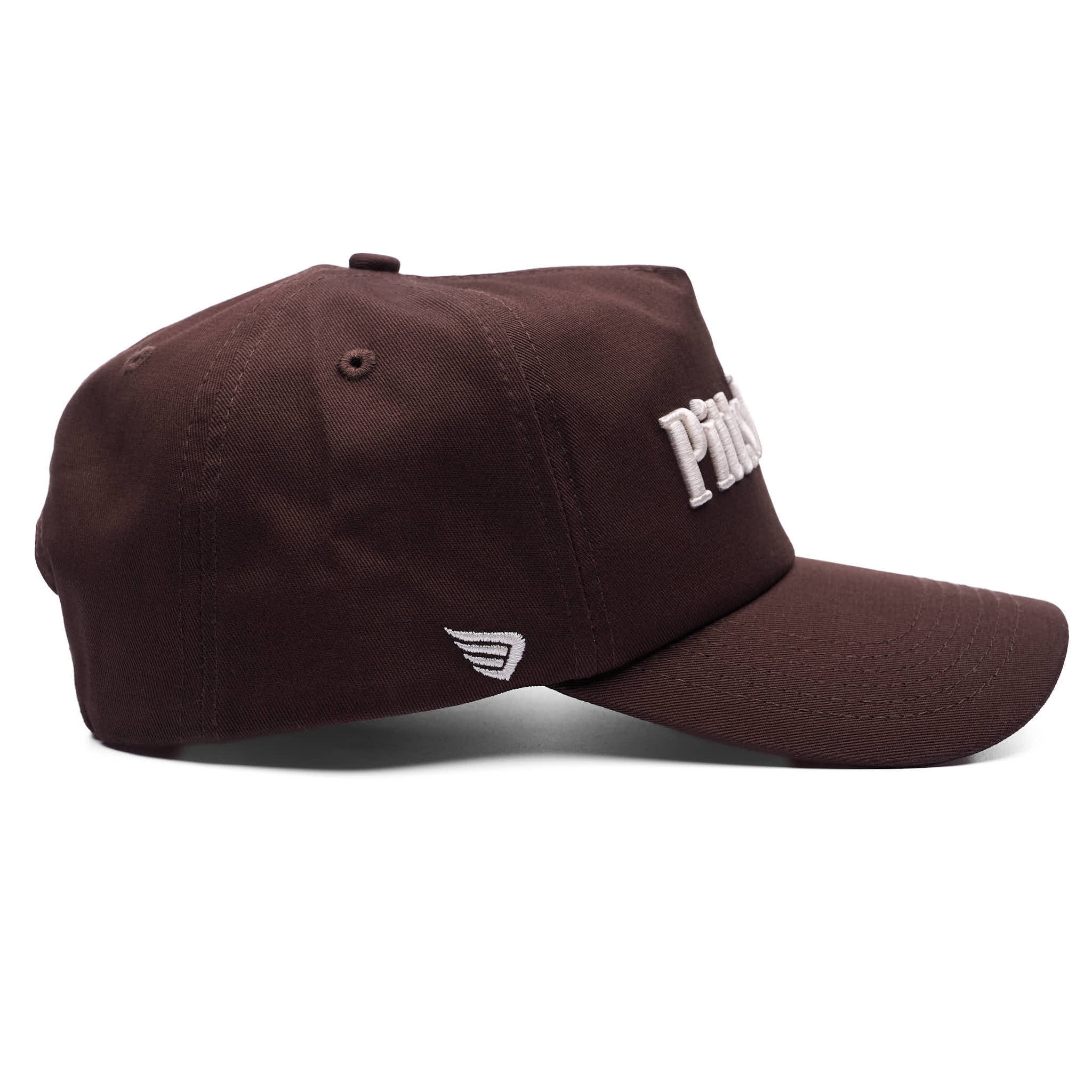 Pittsburgh hat in brown, side view showing wing logo