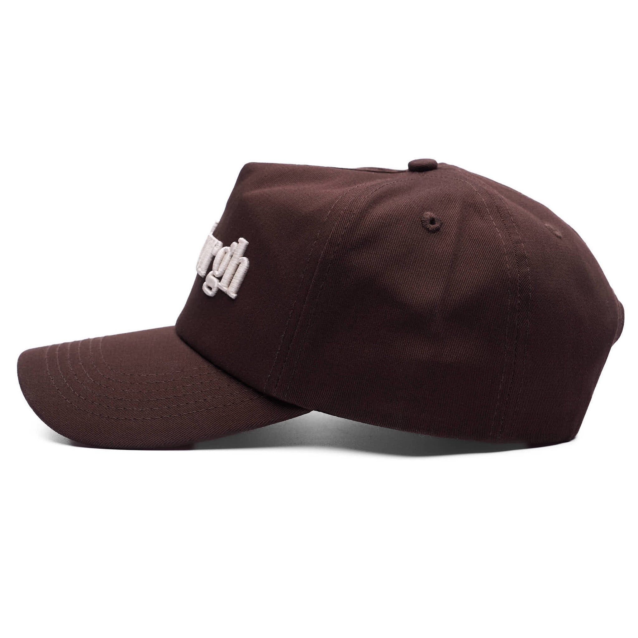 Brown Pittsburgh Hat Side angle on a white background