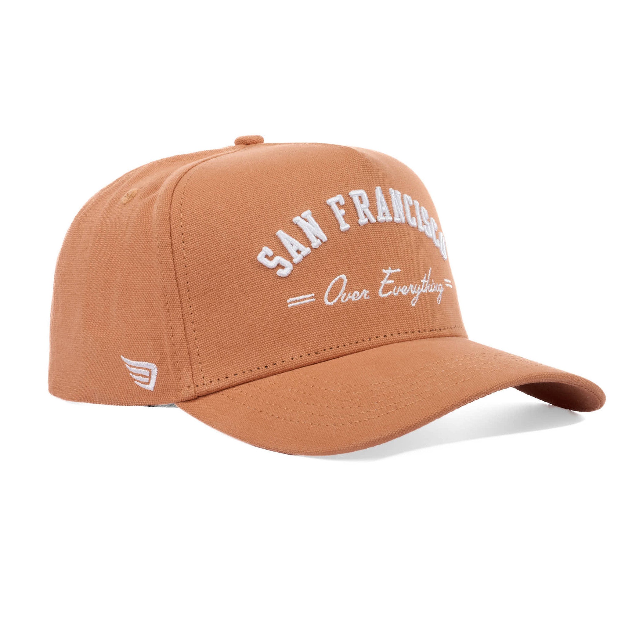 Brown cap with 'San Francisco Over Everything' text on a white background