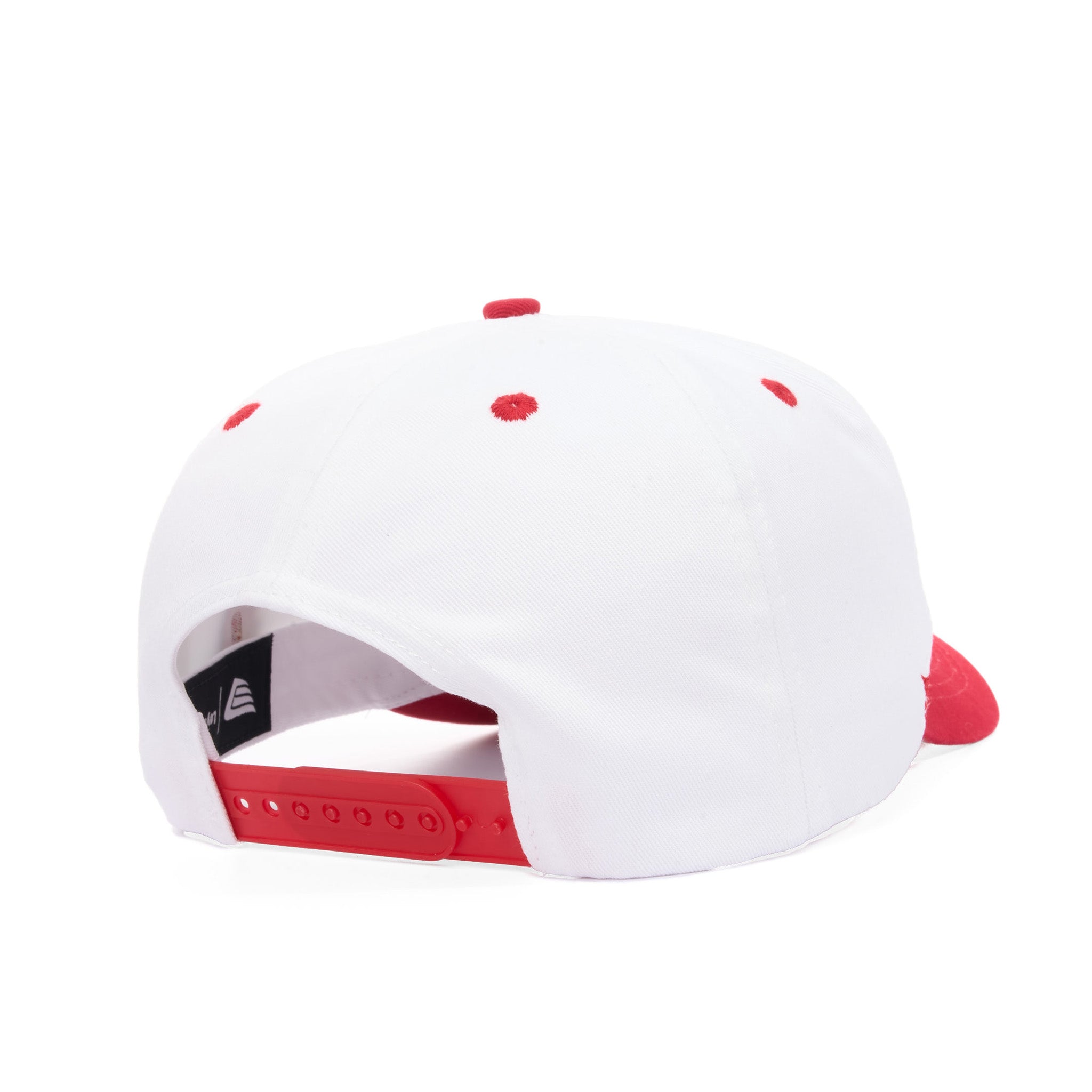White cap with red accents on a white background