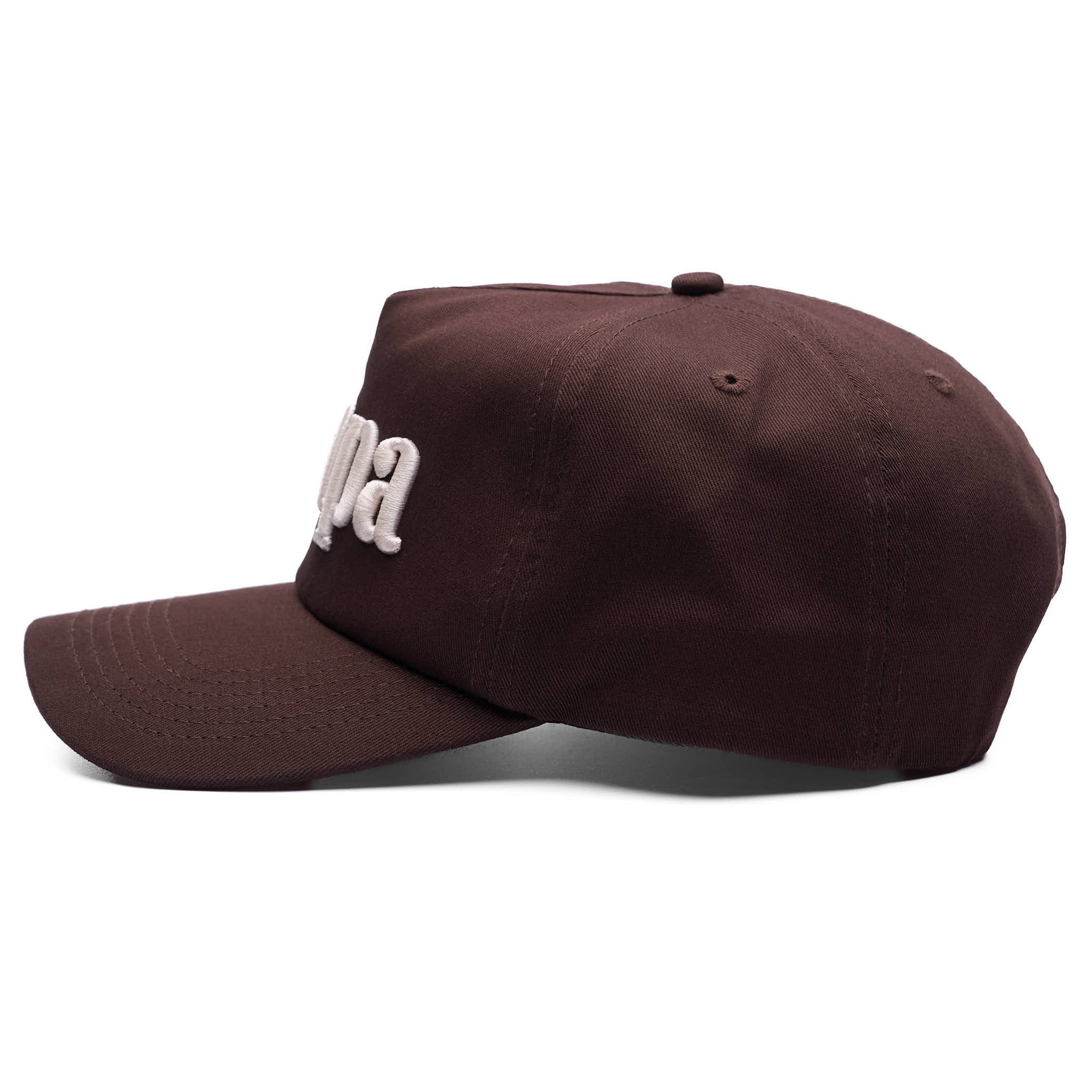 Brown Tampa cap with white logo on a white background
