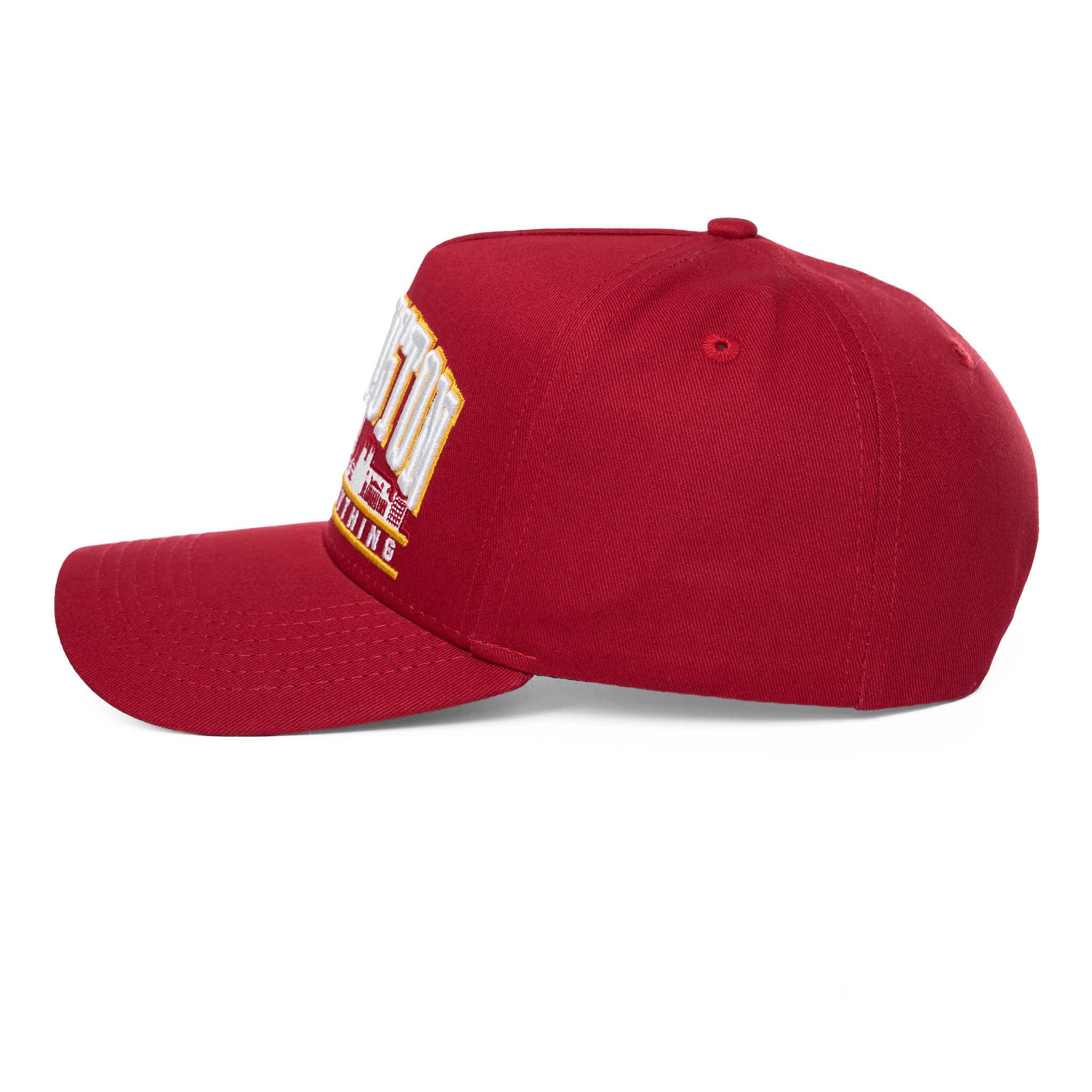 Red cap with a logo on a white background