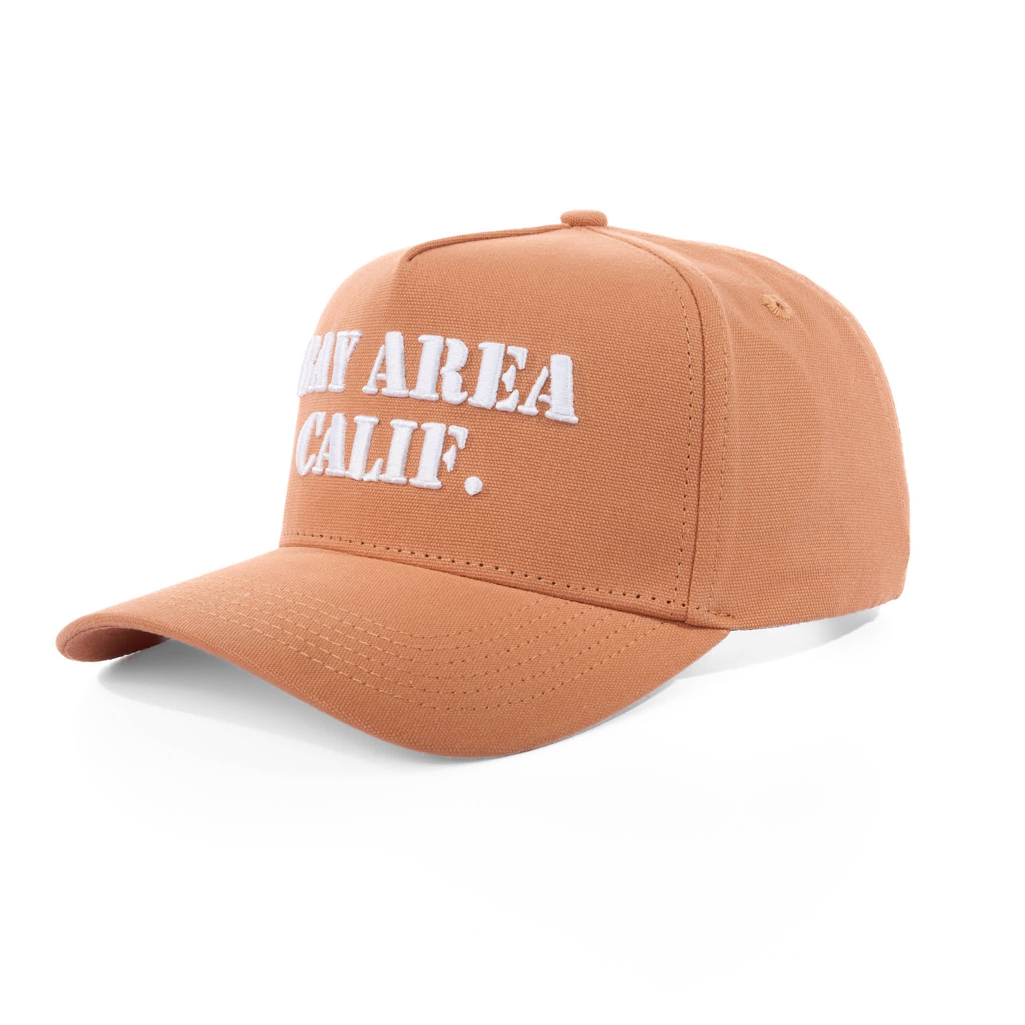 Brown cap with 'BAY AREA CALIF.' text on a white background