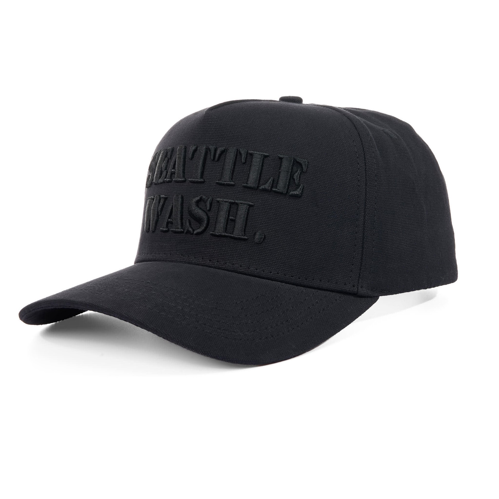 Black cap with 'SEATTLE WASH' text on a white background