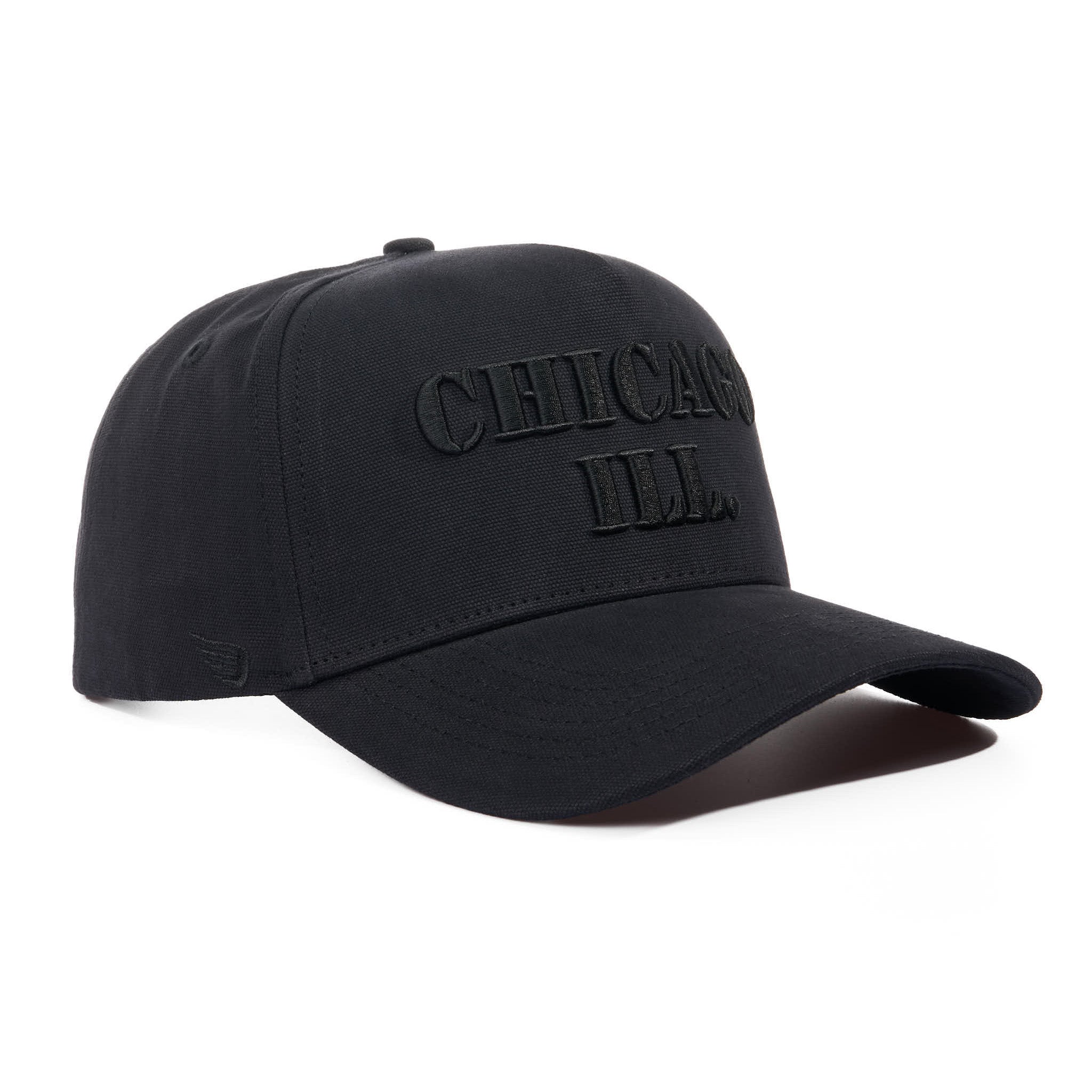 Black cap with 'Chicago' text on a white background