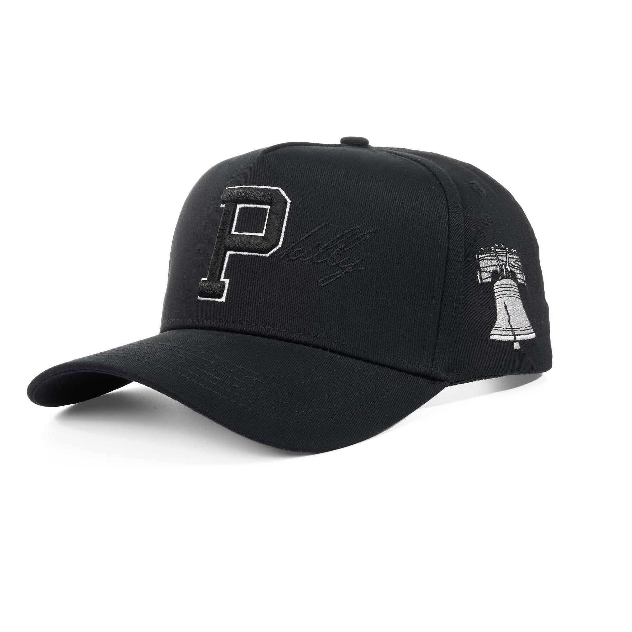 Black cap with a p on a white background