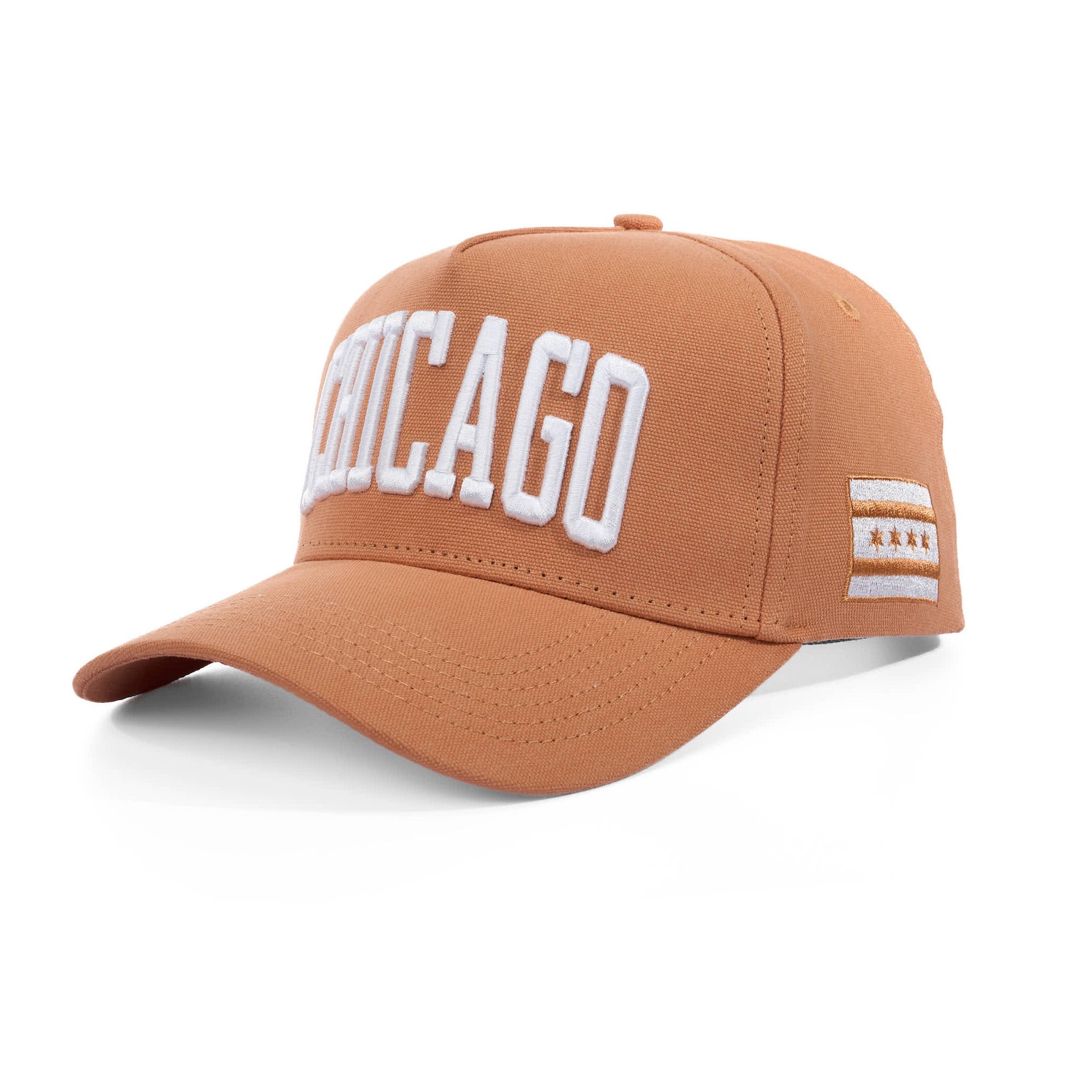 Brown cap with 'Chicago' text on a white background