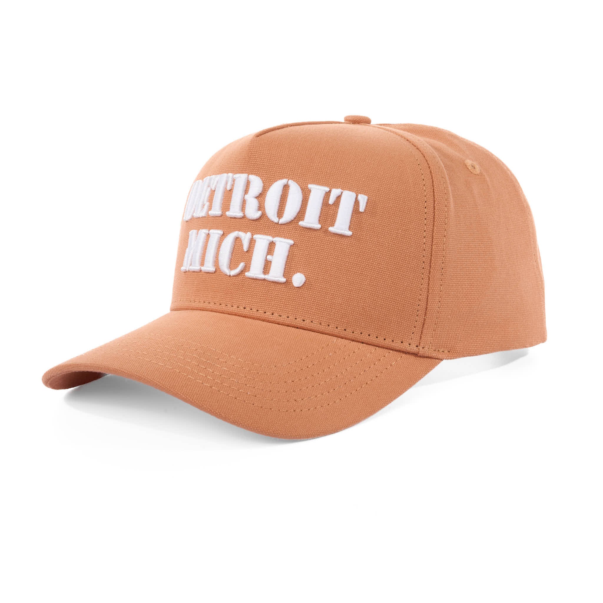Brown cap with 'Detroit Mich.' text on a white background