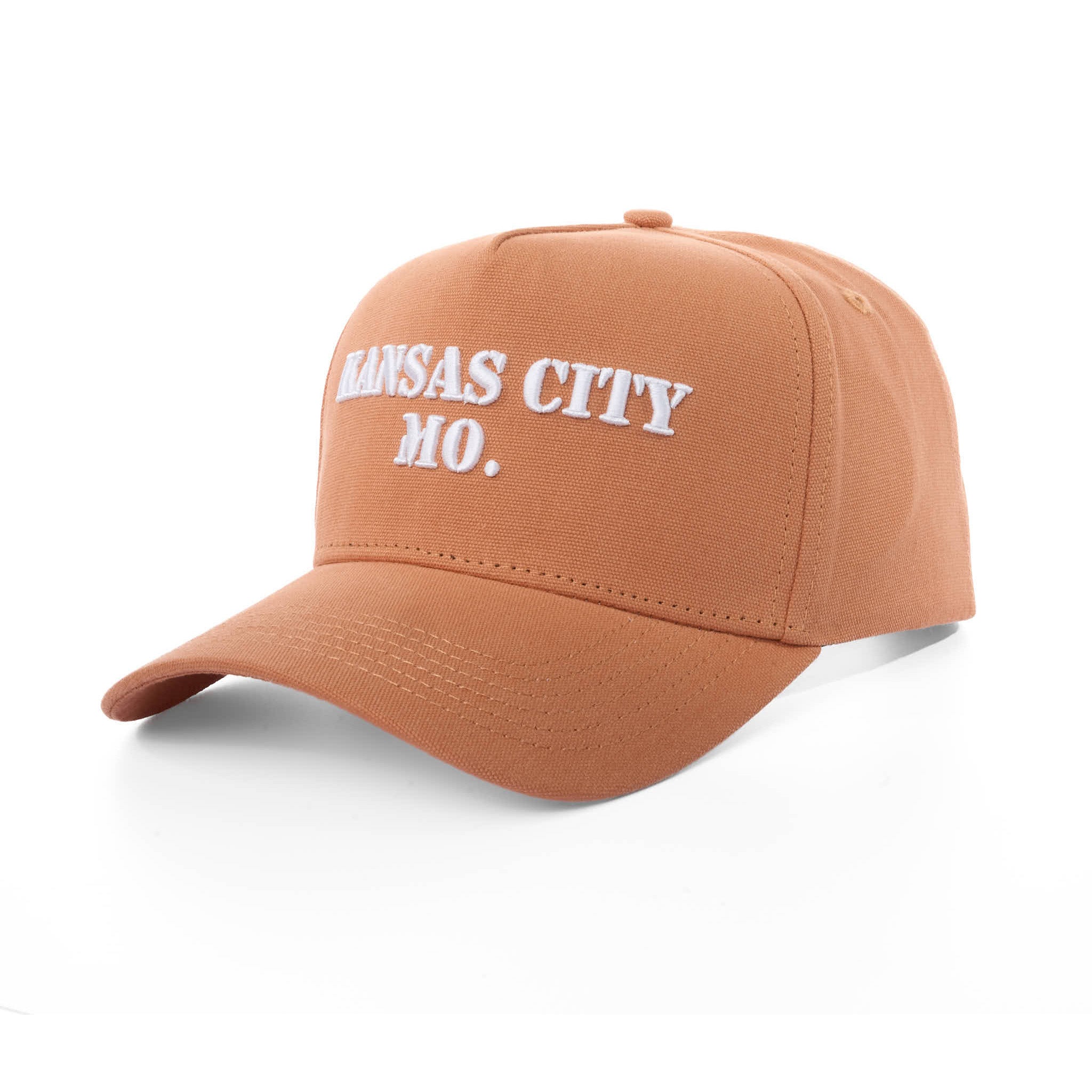 Brown cap with 'Kansas City, MO.' text on a white background