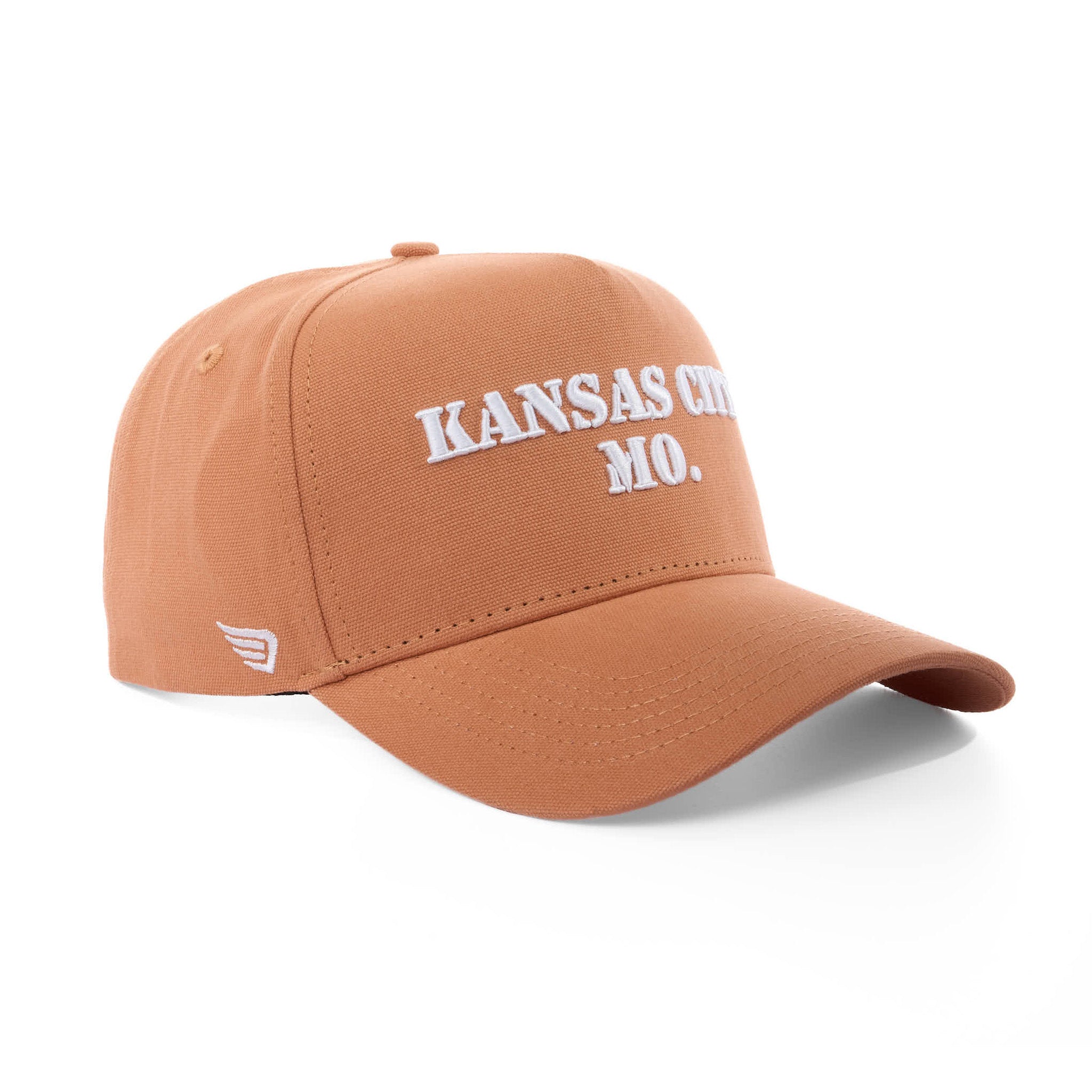 Brown cap with 'Kansas City, MO.' text on a white background