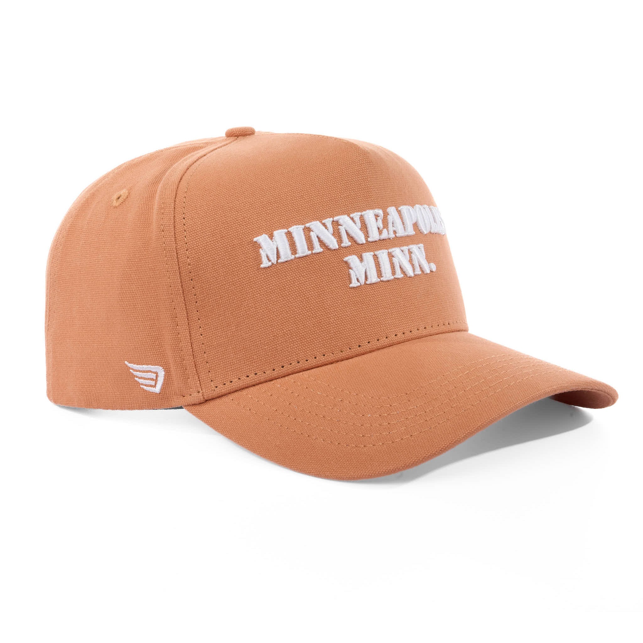 Brown cap with 'MINNEAPOLIS, MINN.' text on a white background