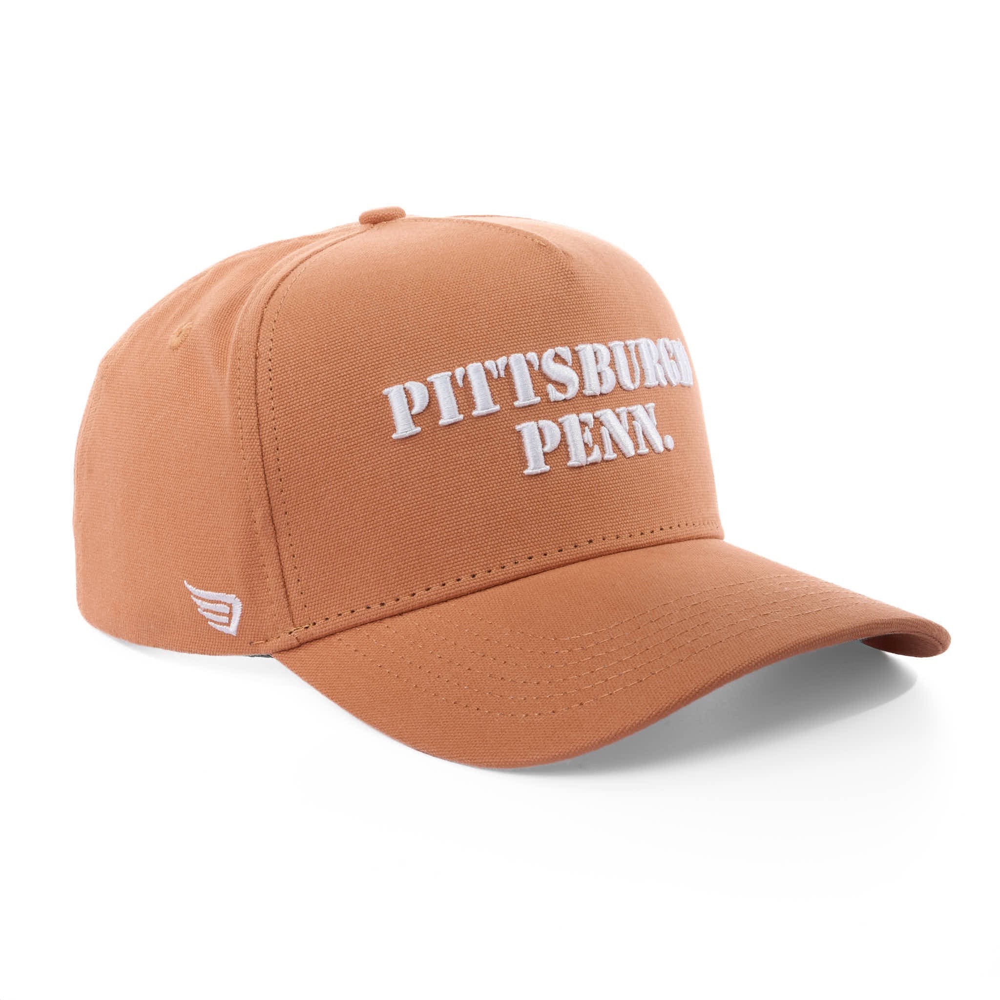 Brown cap with 'Pittsburgh Penn' text on a white background