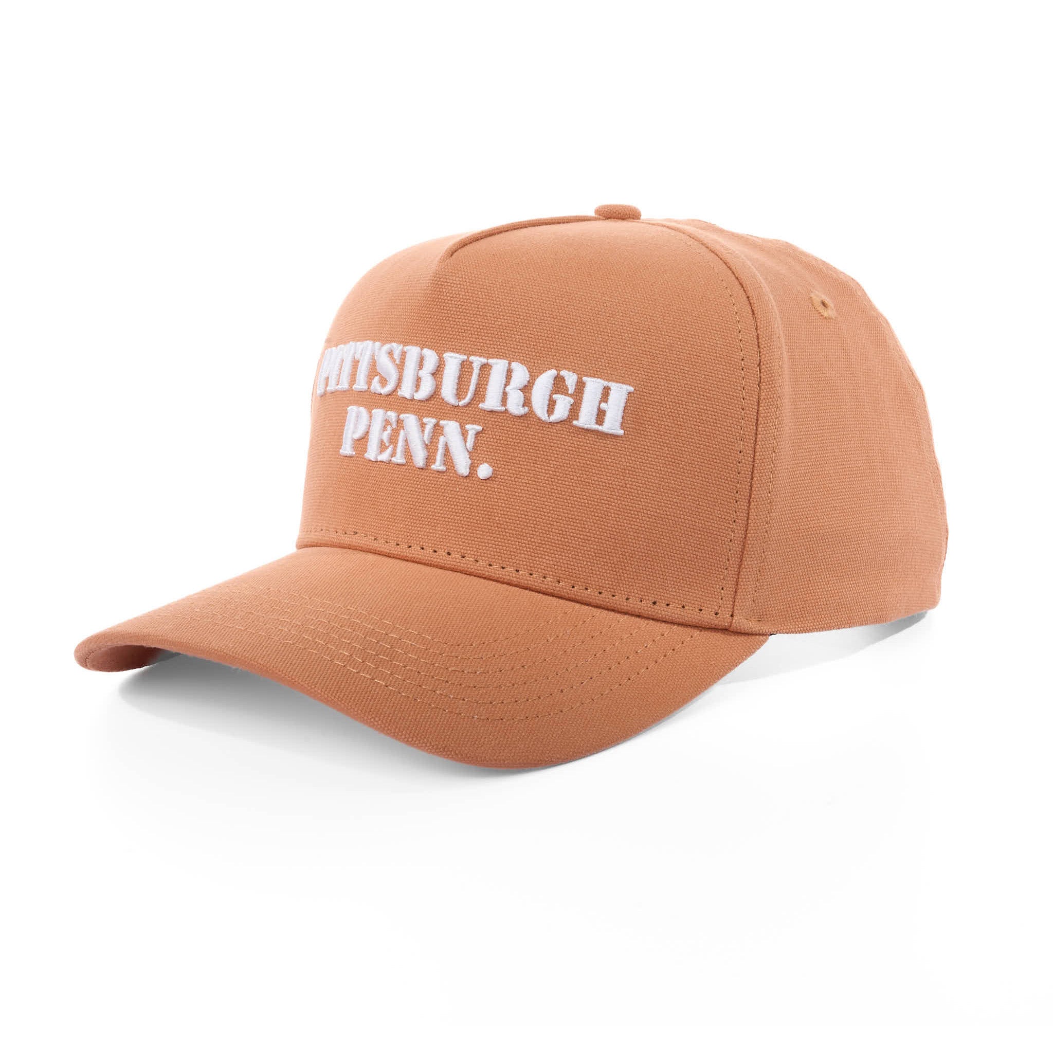 Brown cap with 'Pittsburgh Penn.' text on a white background