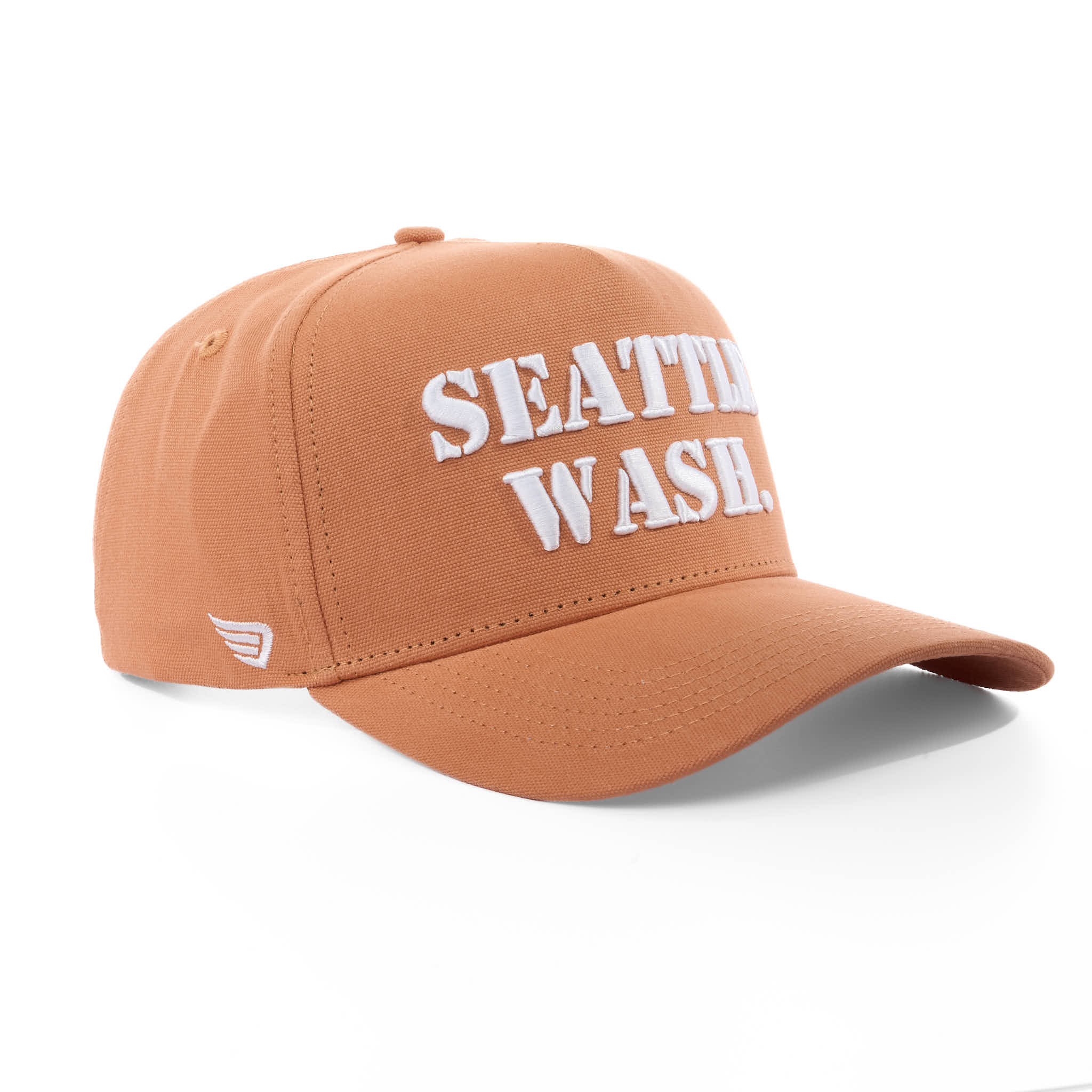 Brown cap with 'Seattle Washington' text on a white background