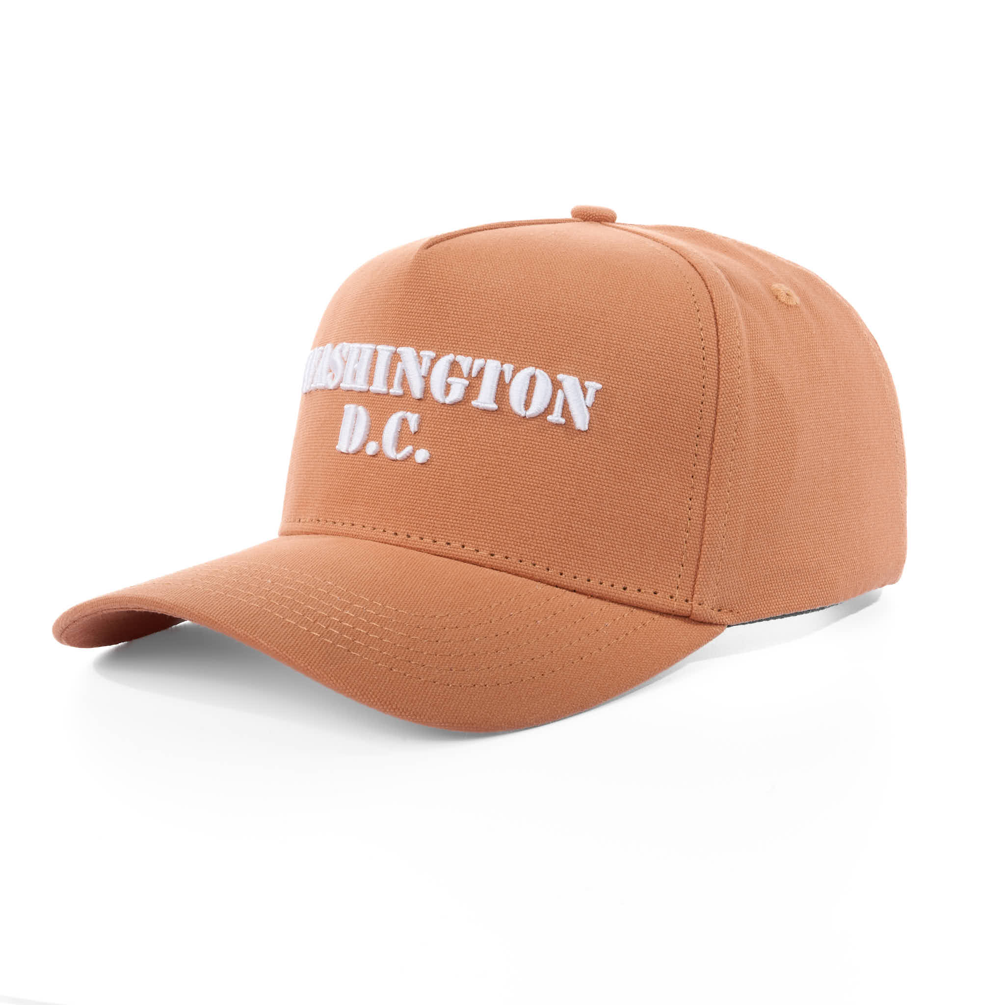 Brown cap with 'Washington D.C.' text on a white background