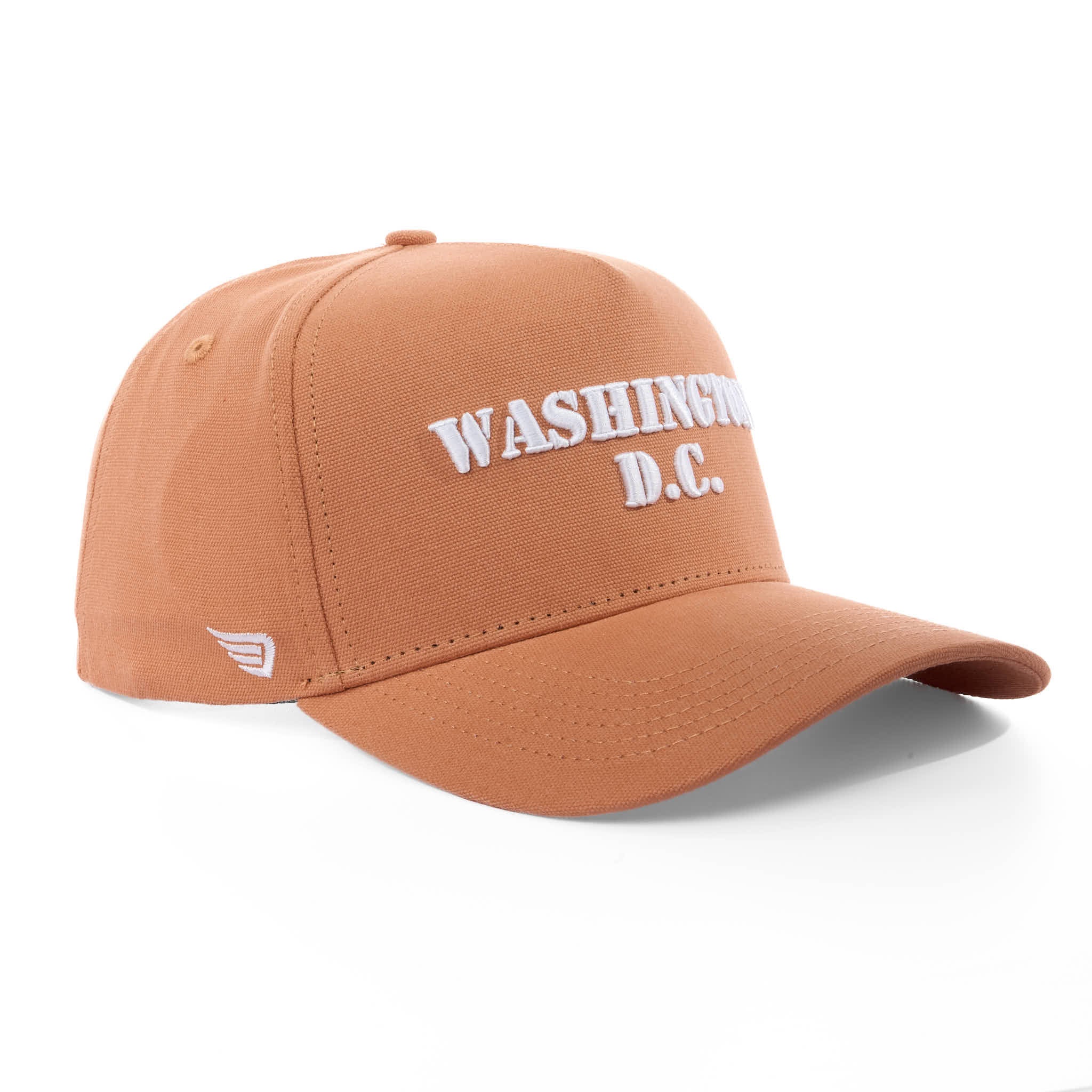 Brown cap with 'Washington D.C.' text on a white background