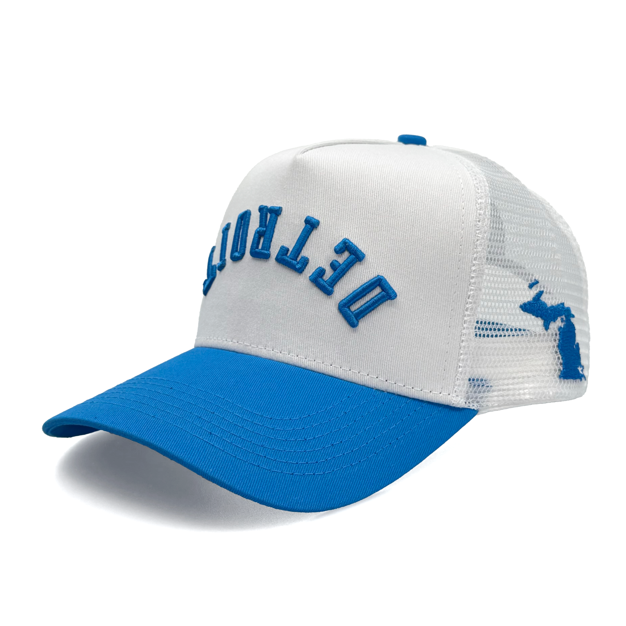 DETROIT UPSIDE DOWN TRUCKER - WHITE/BLUE